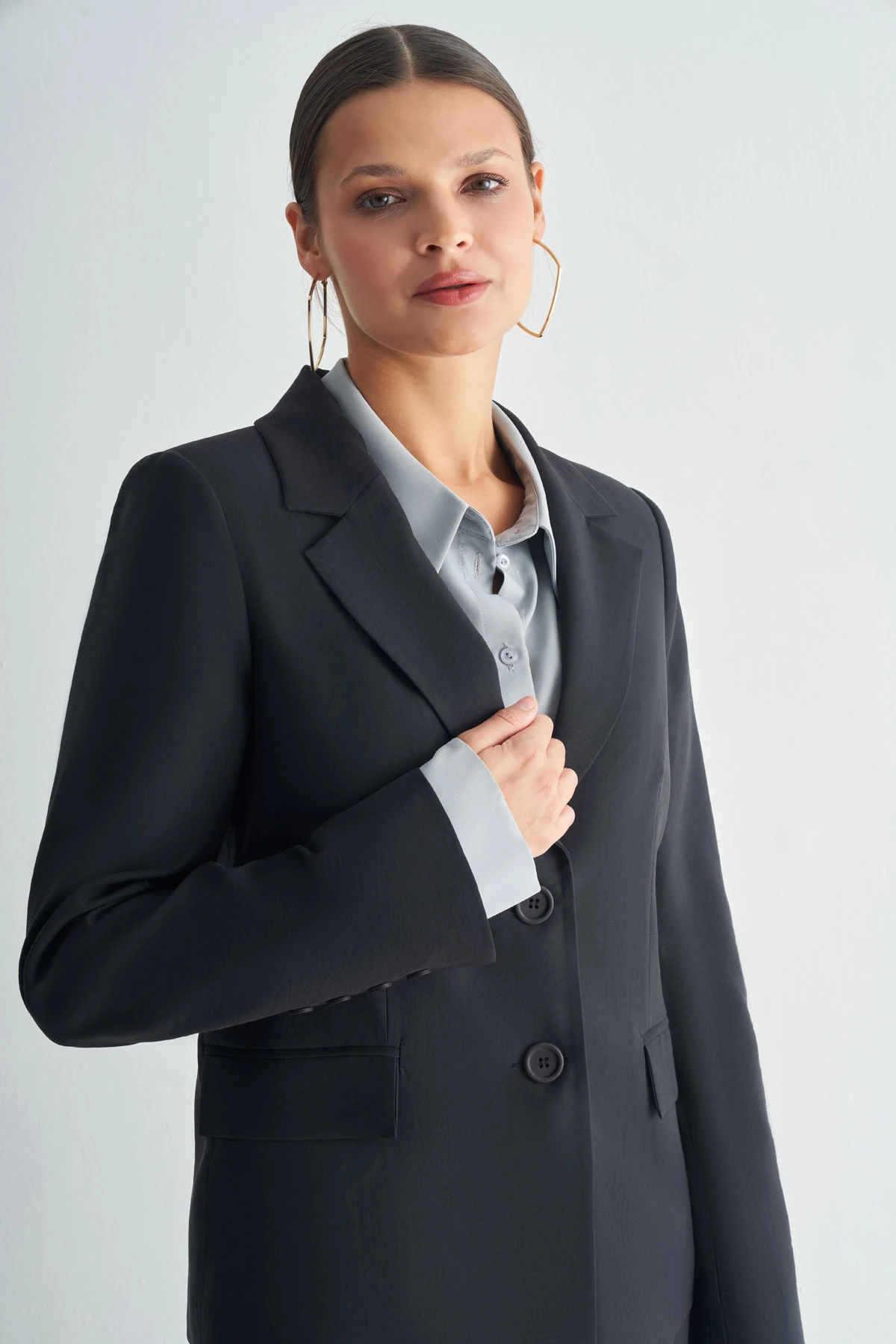 Klasik Kesim Tek Düğmeli Blazer Ceket - Siyah