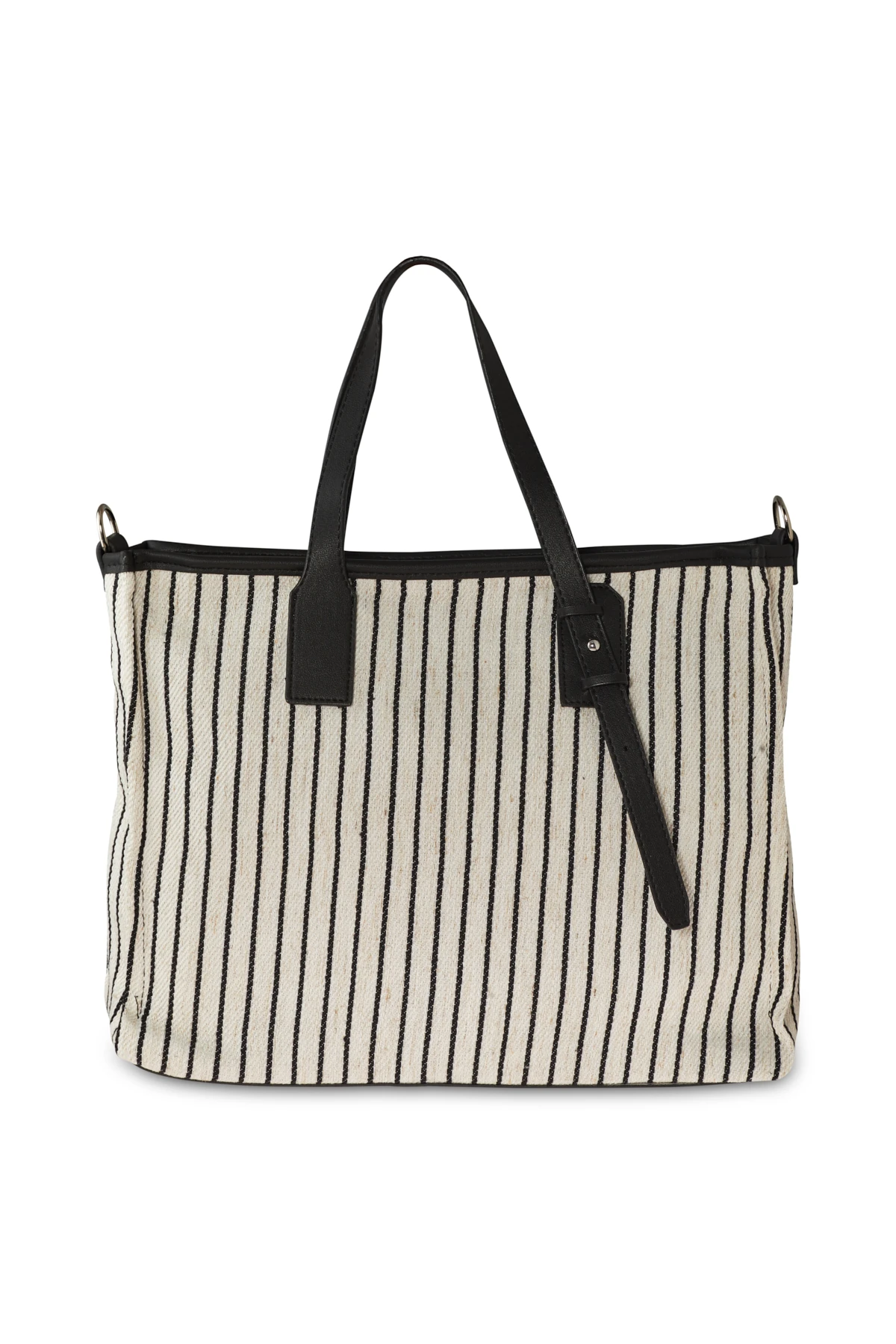 Çizgili Kumaş Detaylı Çanta - Siyah