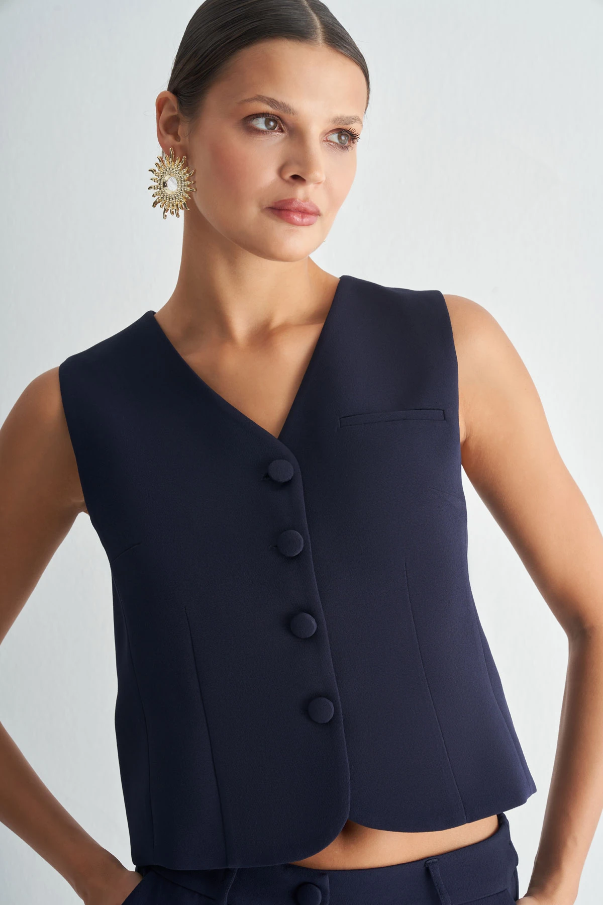 Düğmeli Klasik Yelek – Şık Takım Yeleği - Lacivert