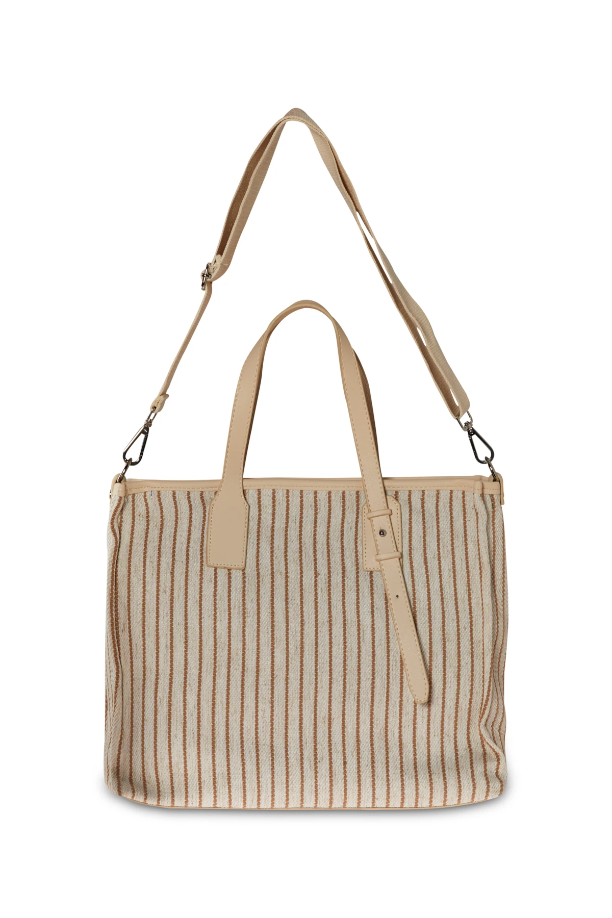 Çizgili Kumaş Detaylı Çanta - vizon