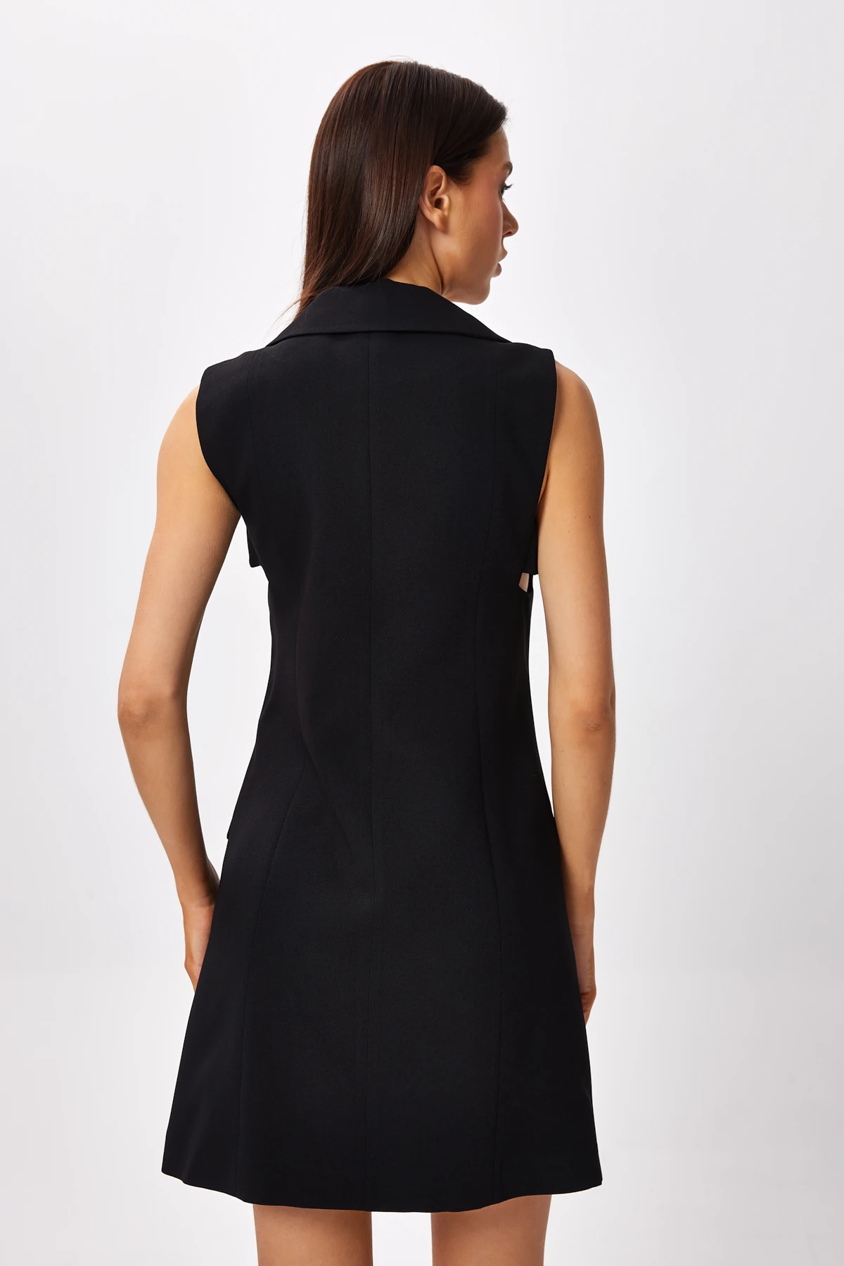 Sıfır Kol Önü Düğmeli Elbise - Siyah
