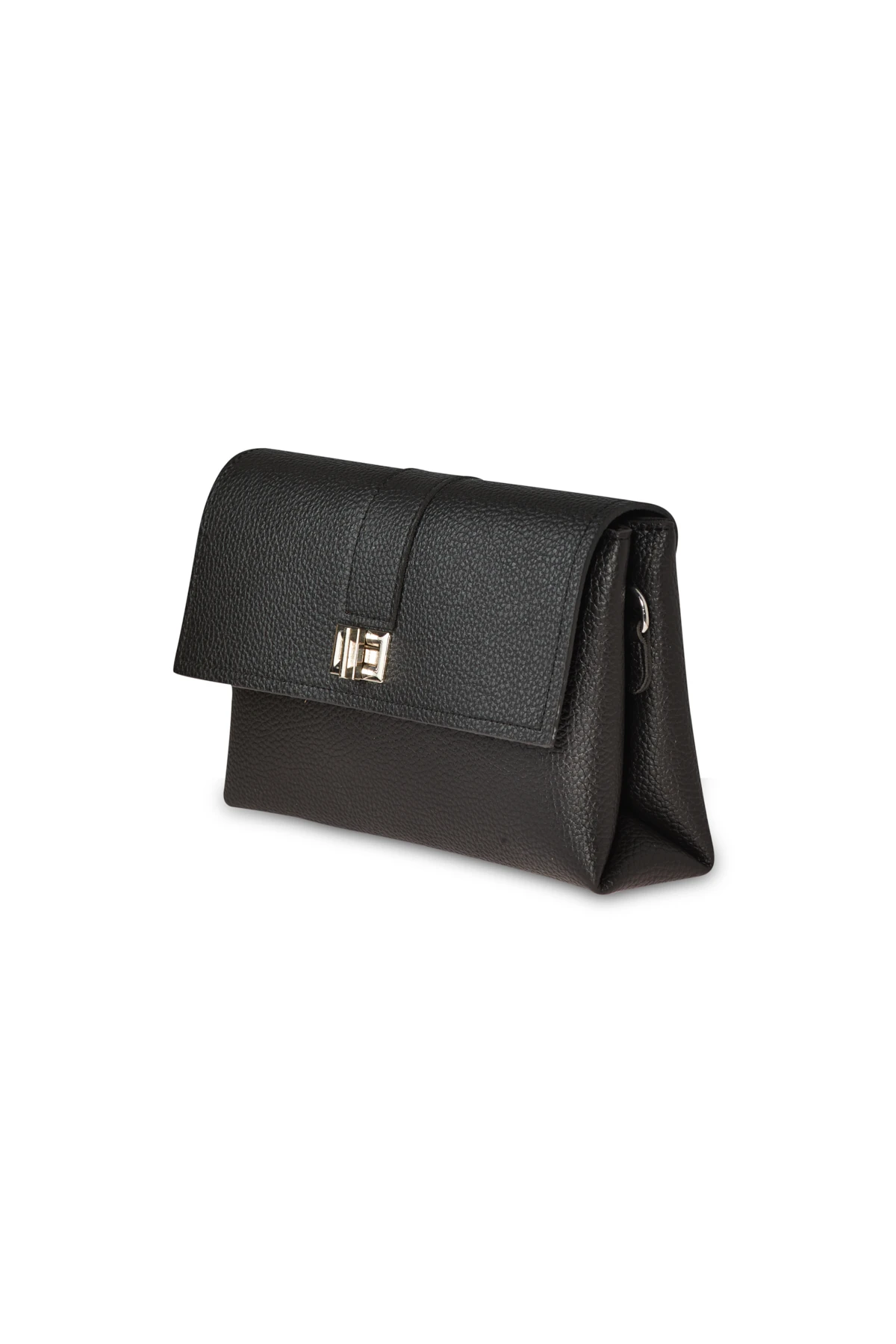 Deri Görünümlü Üçgen Form Çanta - Siyah