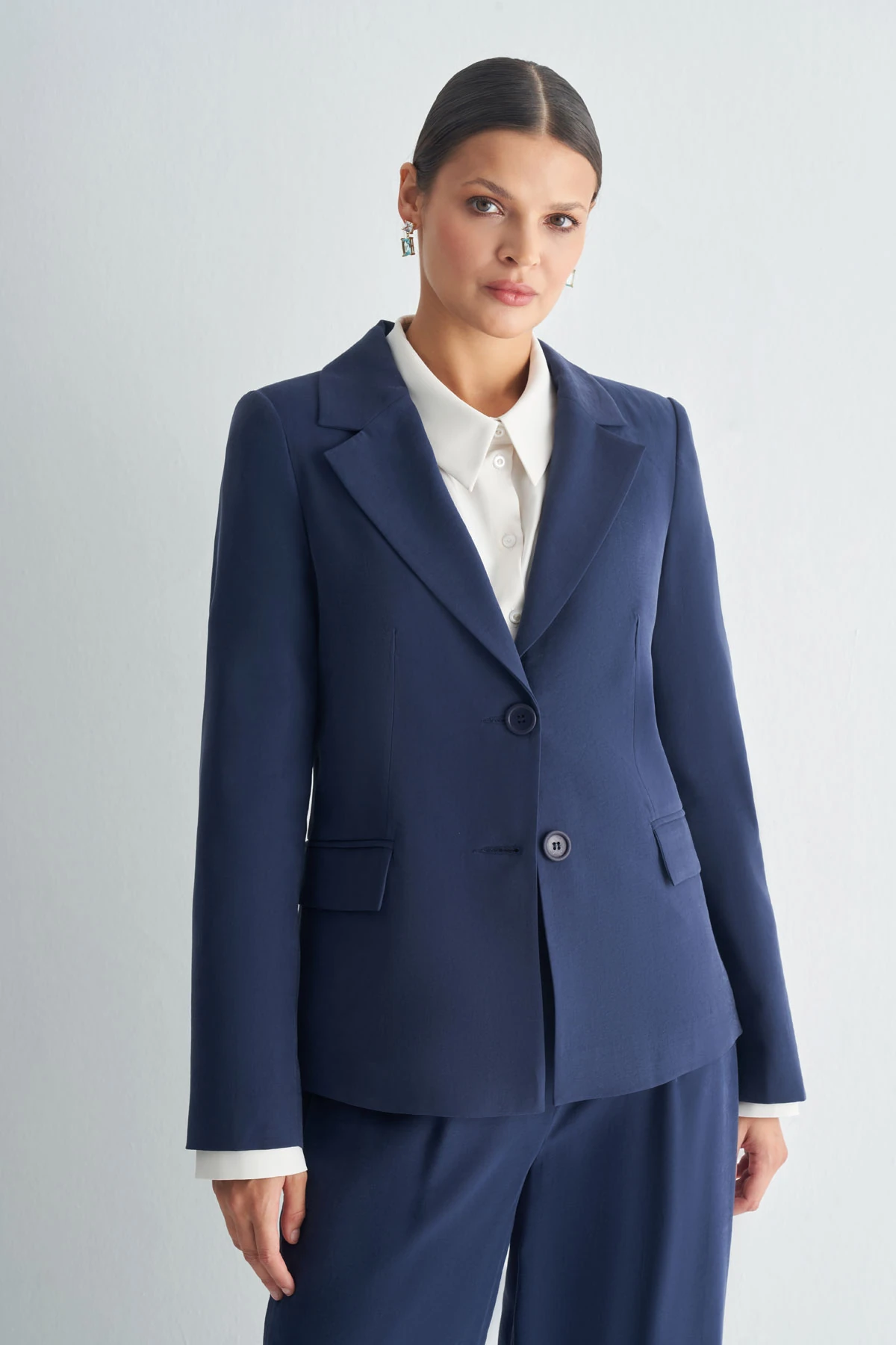 Klasik Kesim Tek Düğmeli Blazer Ceket - Lacivert