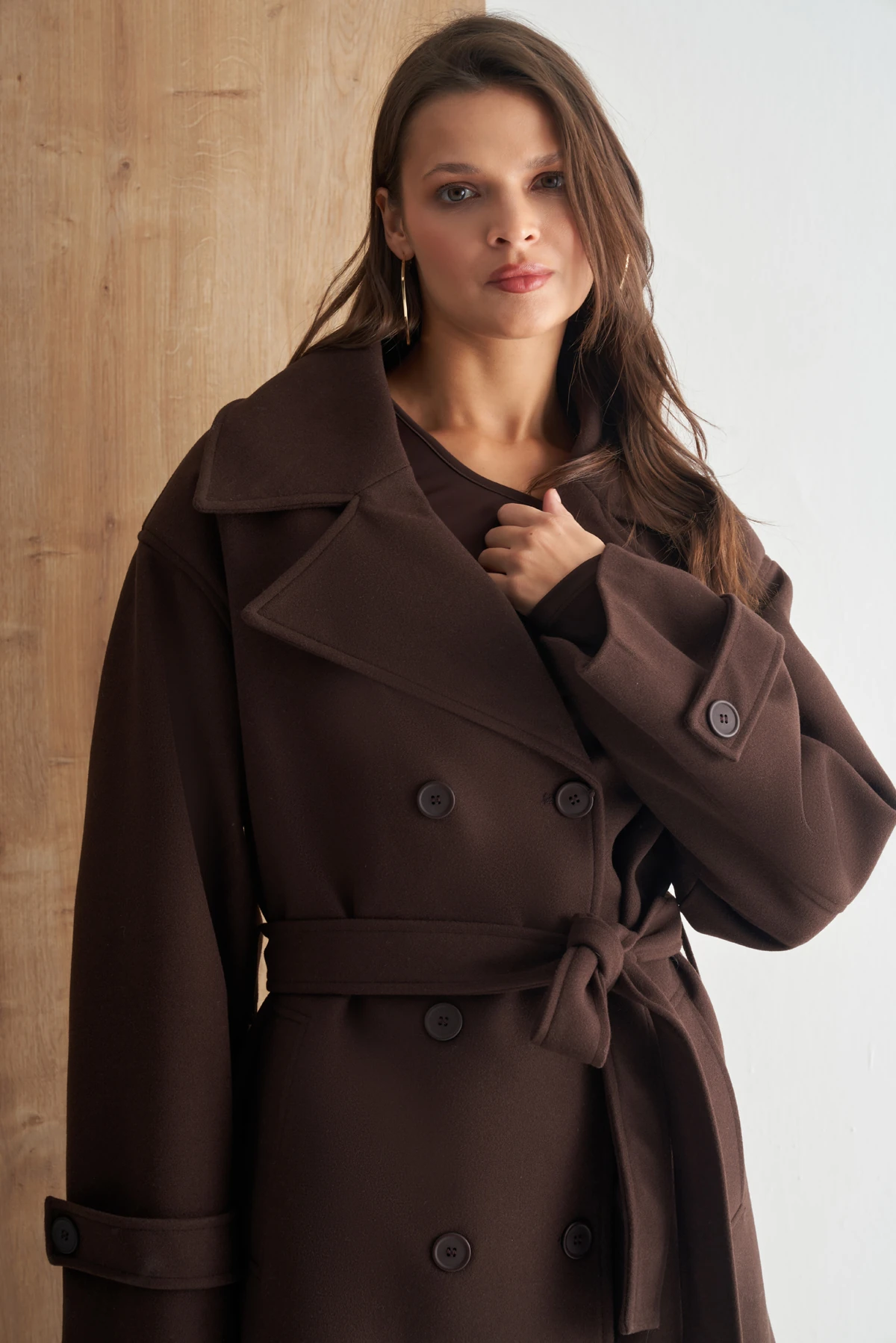 Oversize Premium Kaşe Kaban - Acı Kahve