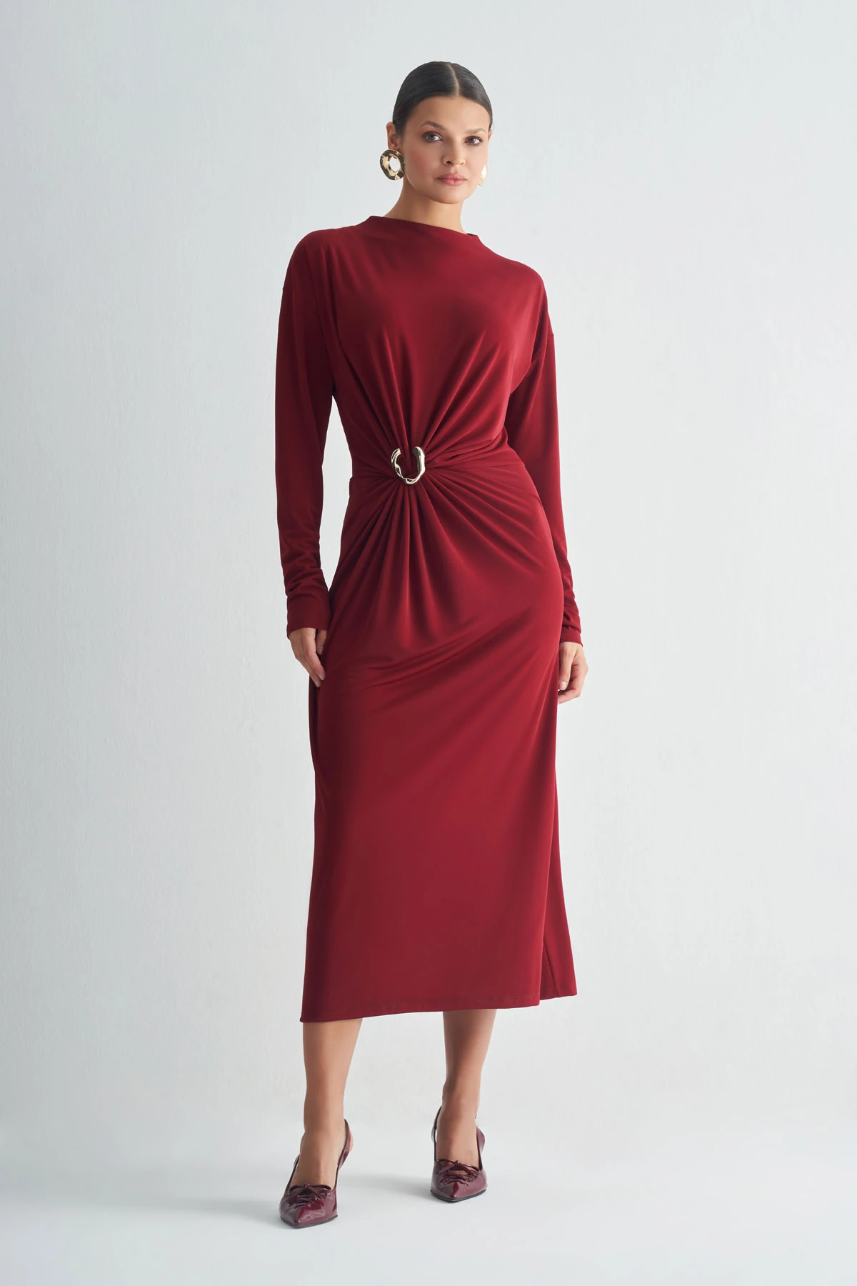 Toka Detaylı Uzun Kollu Elbise