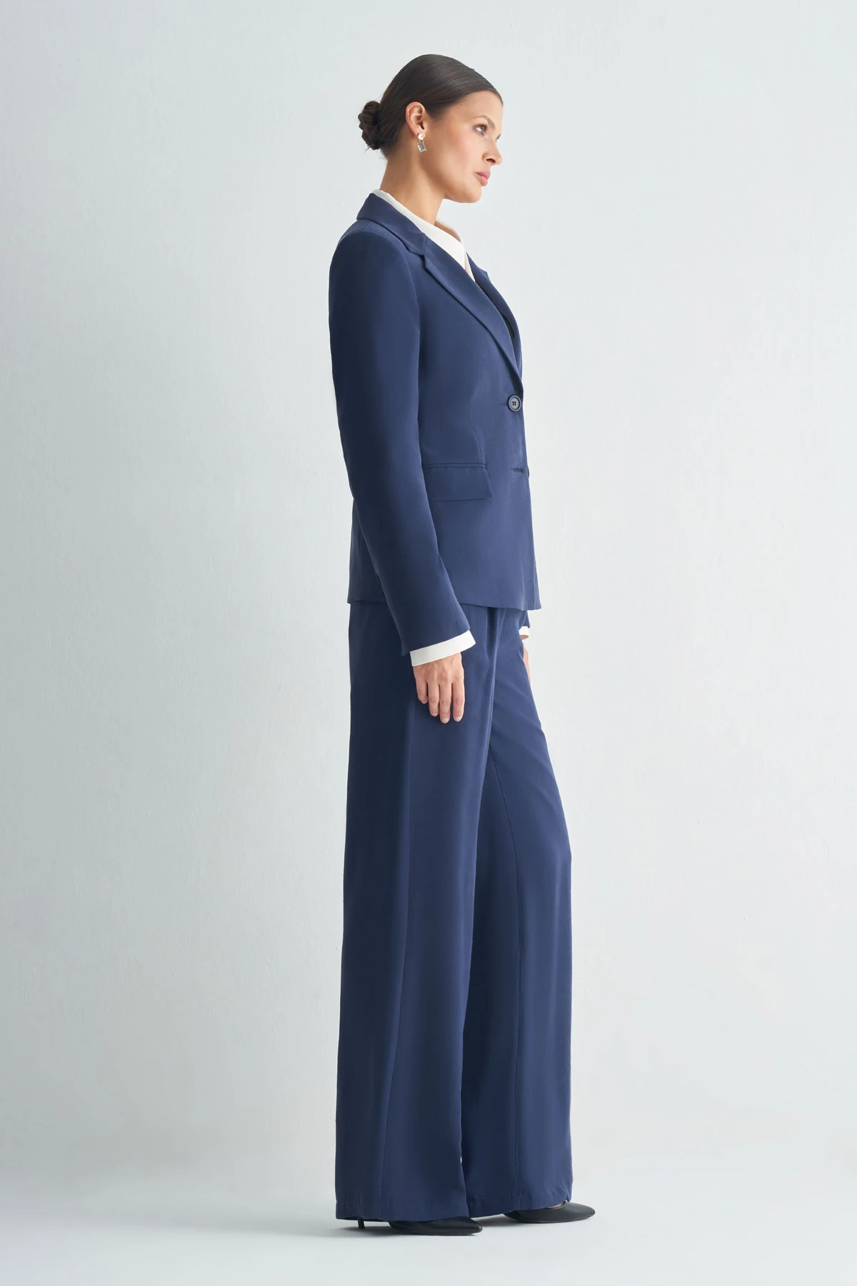 Klasik Kesim Tek Düğmeli Blazer Ceket - Lacivert