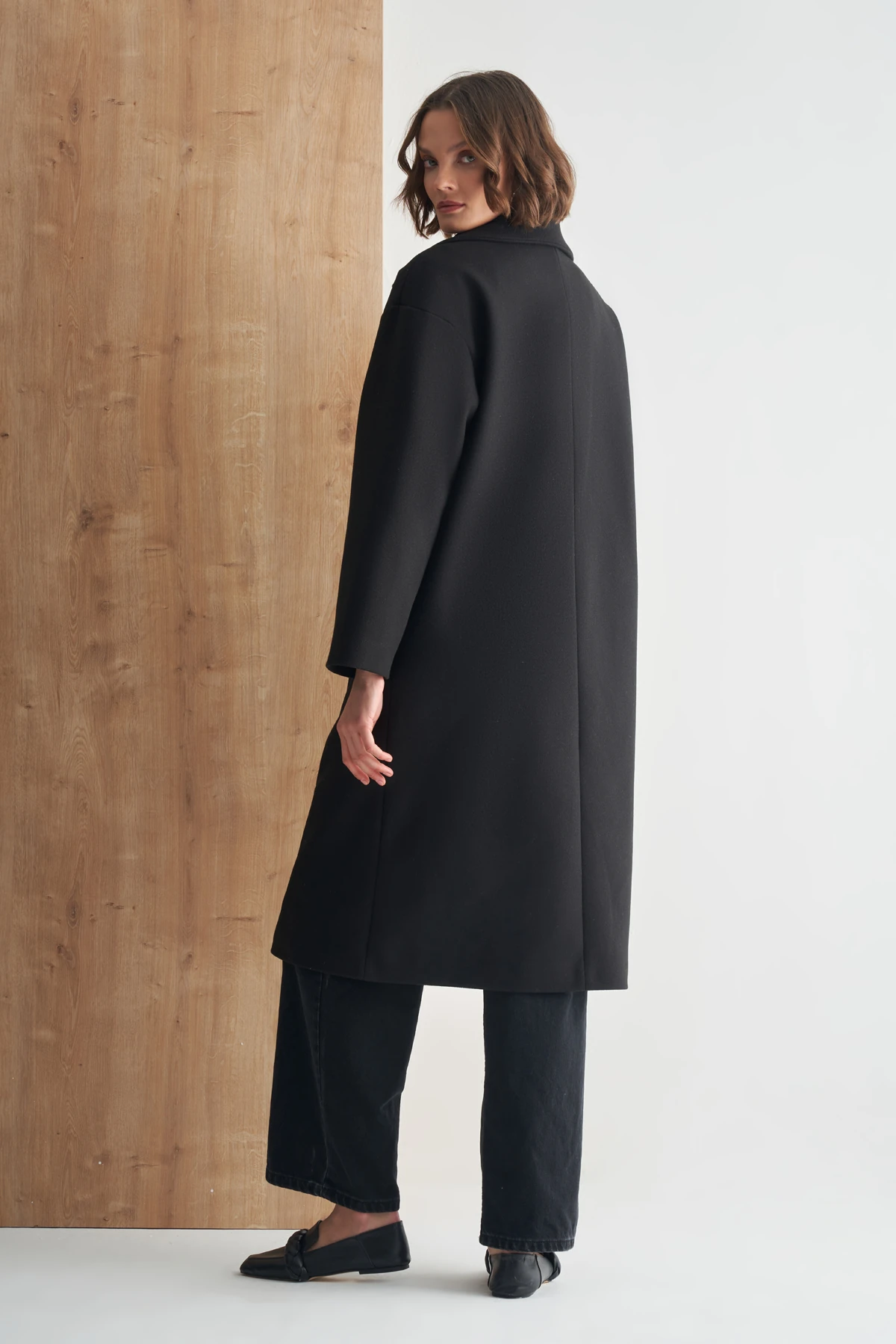 Uzun Premium Kaşe Kaban - Siyah