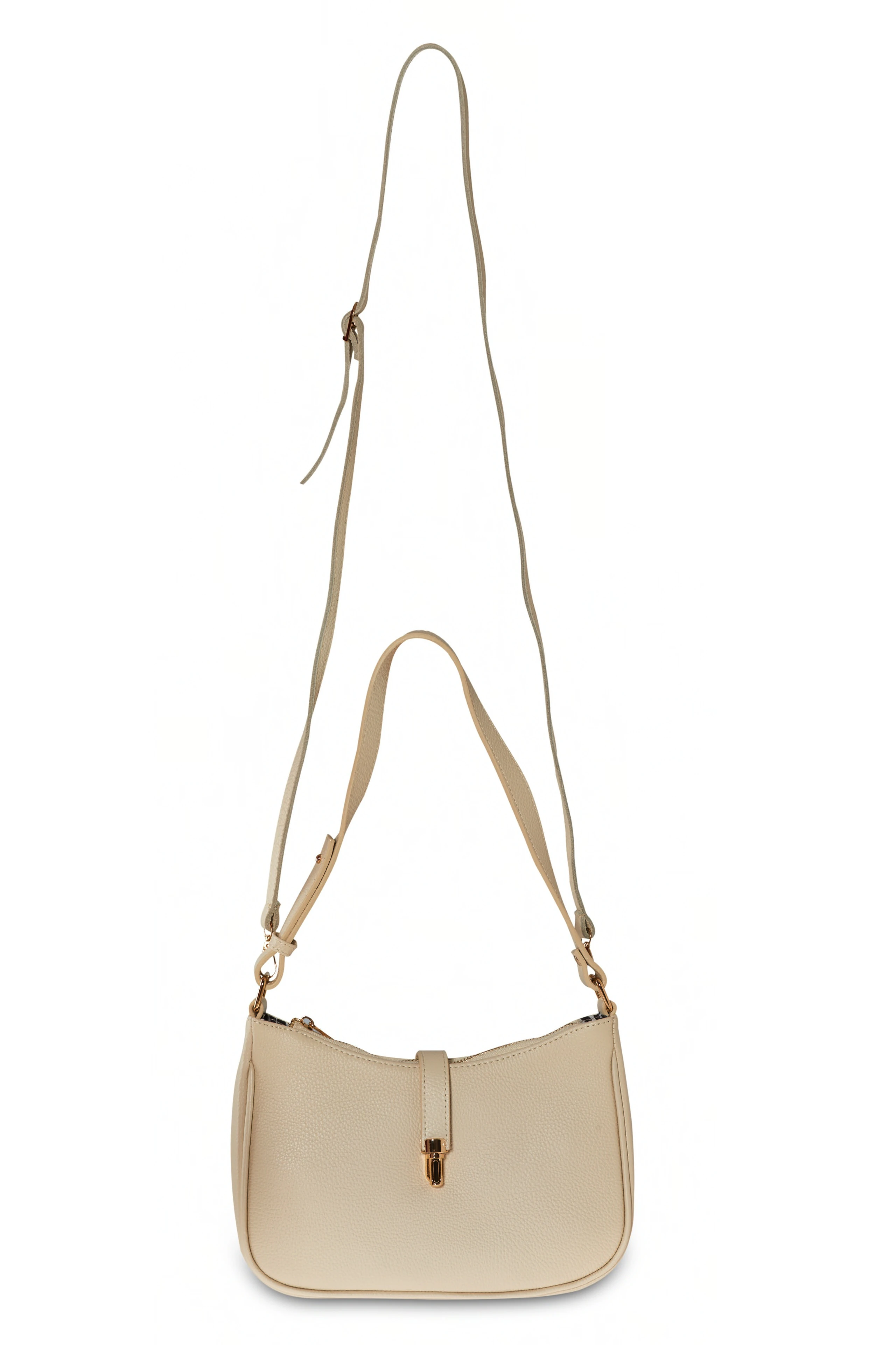 Tokalı Deri Görünümlü Çanta - krem