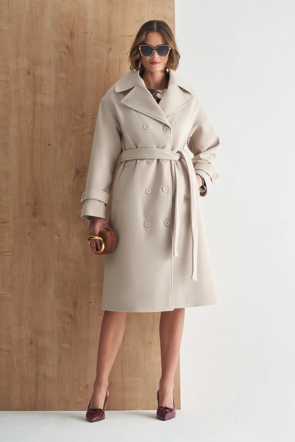 Oversize Premium Kaşe Kaban - BEJ