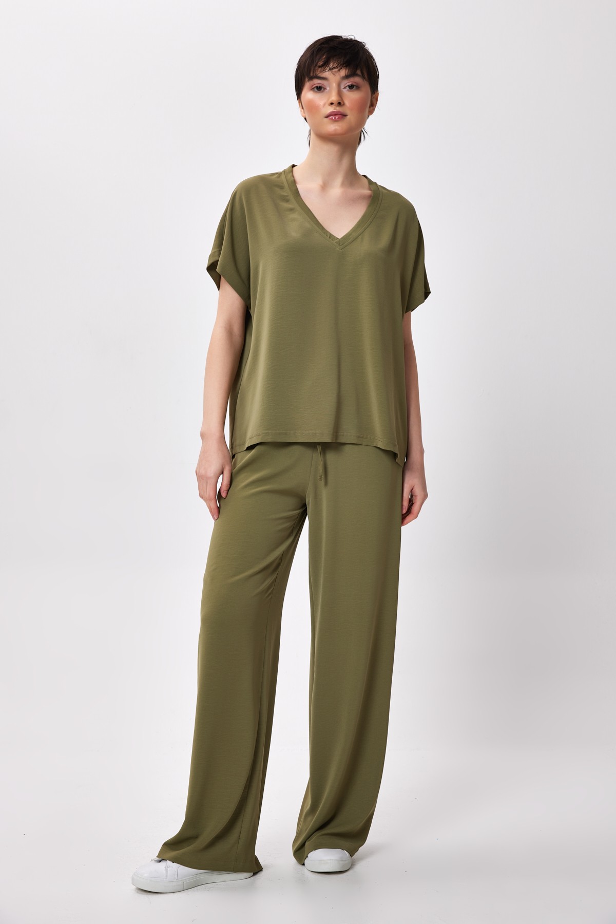 BTK10061 Beli Lastikli Bol Paça Pantolon - haki