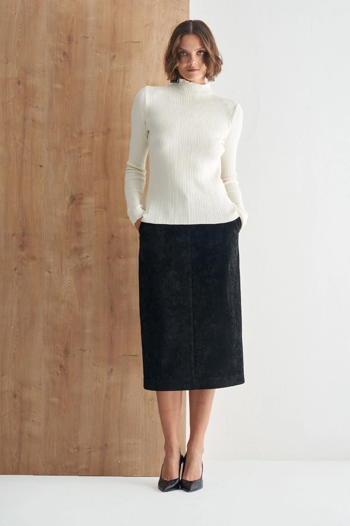 Yarım Balıkçı Yaka Fitilli Triko Kazak