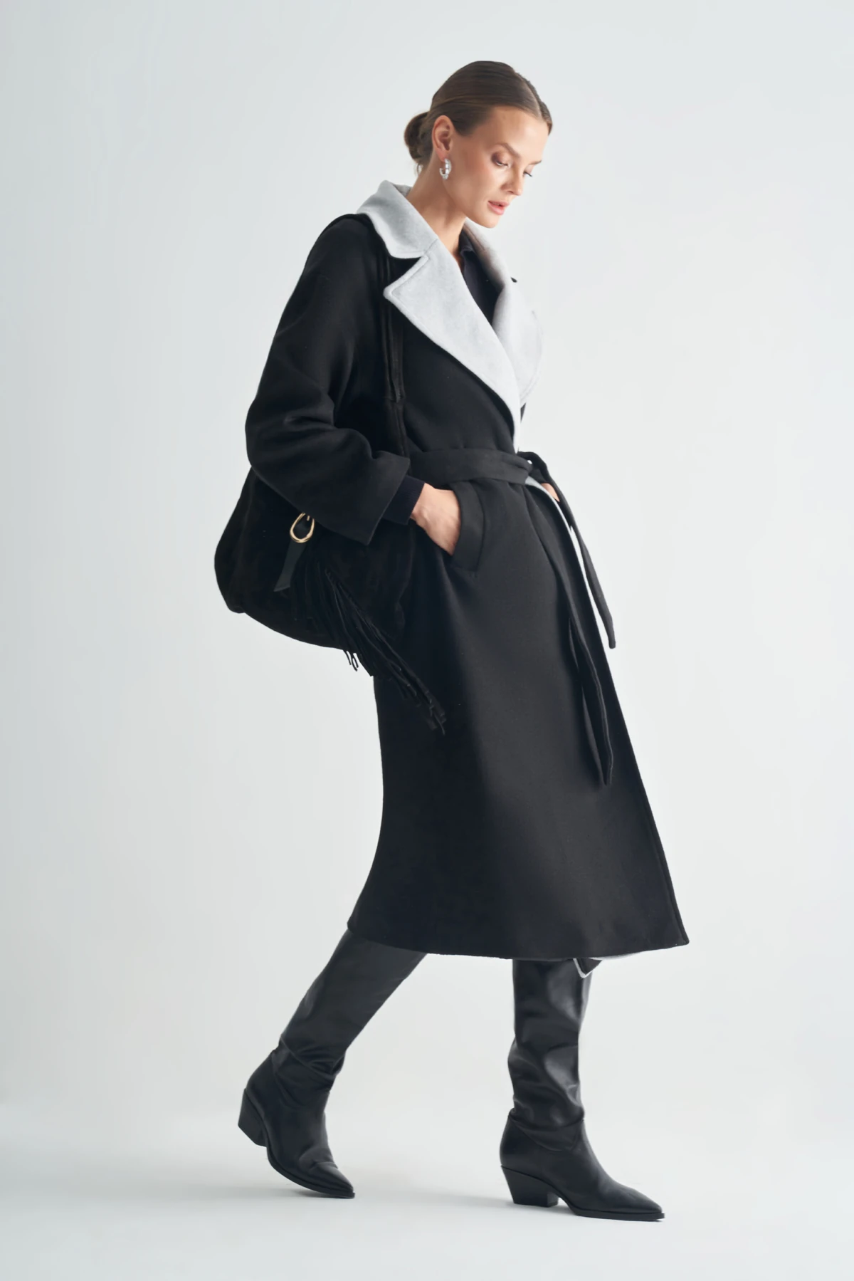 Kontrast Renkli Kaşe Kaban