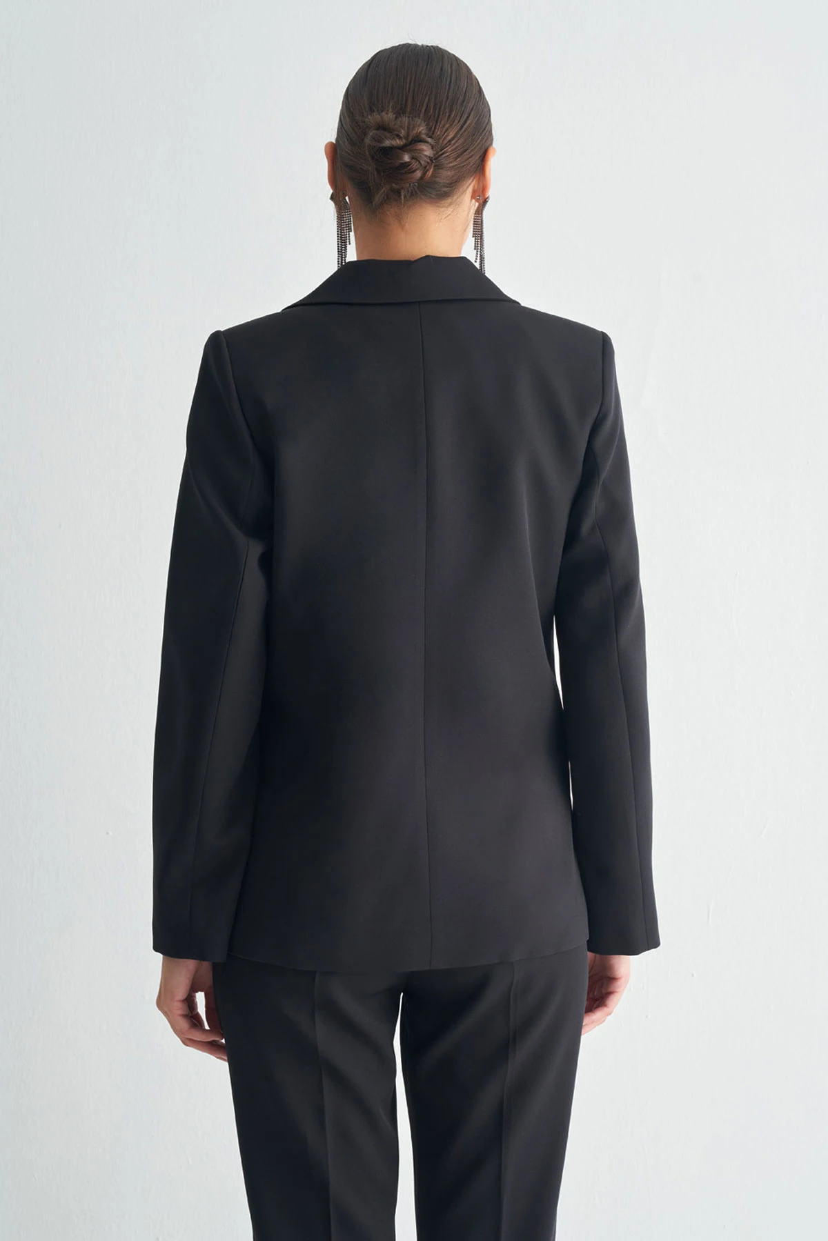 Oversize Blazer Ceket ve Yelekli Takım - Siyah