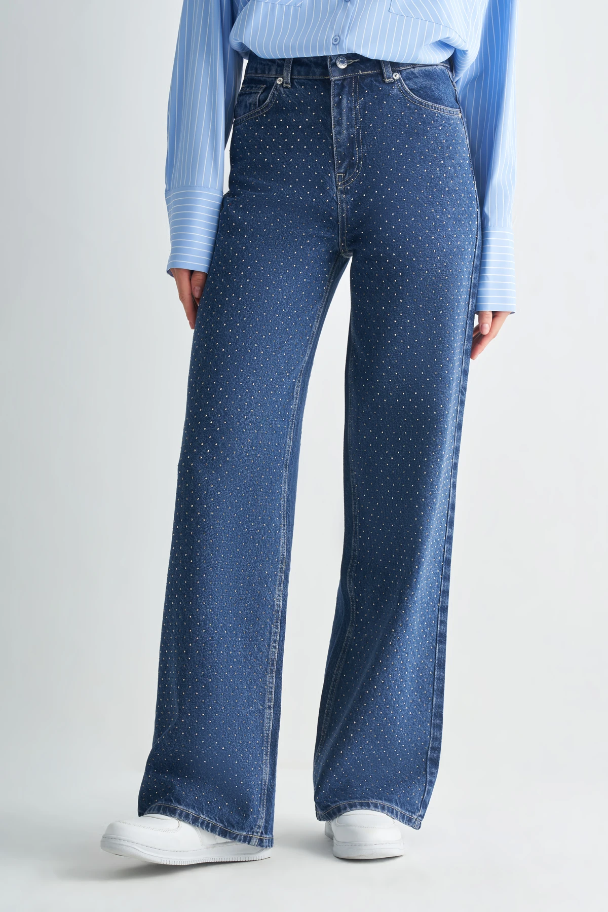 Taş Detaylı Denim Pantolon - mavi