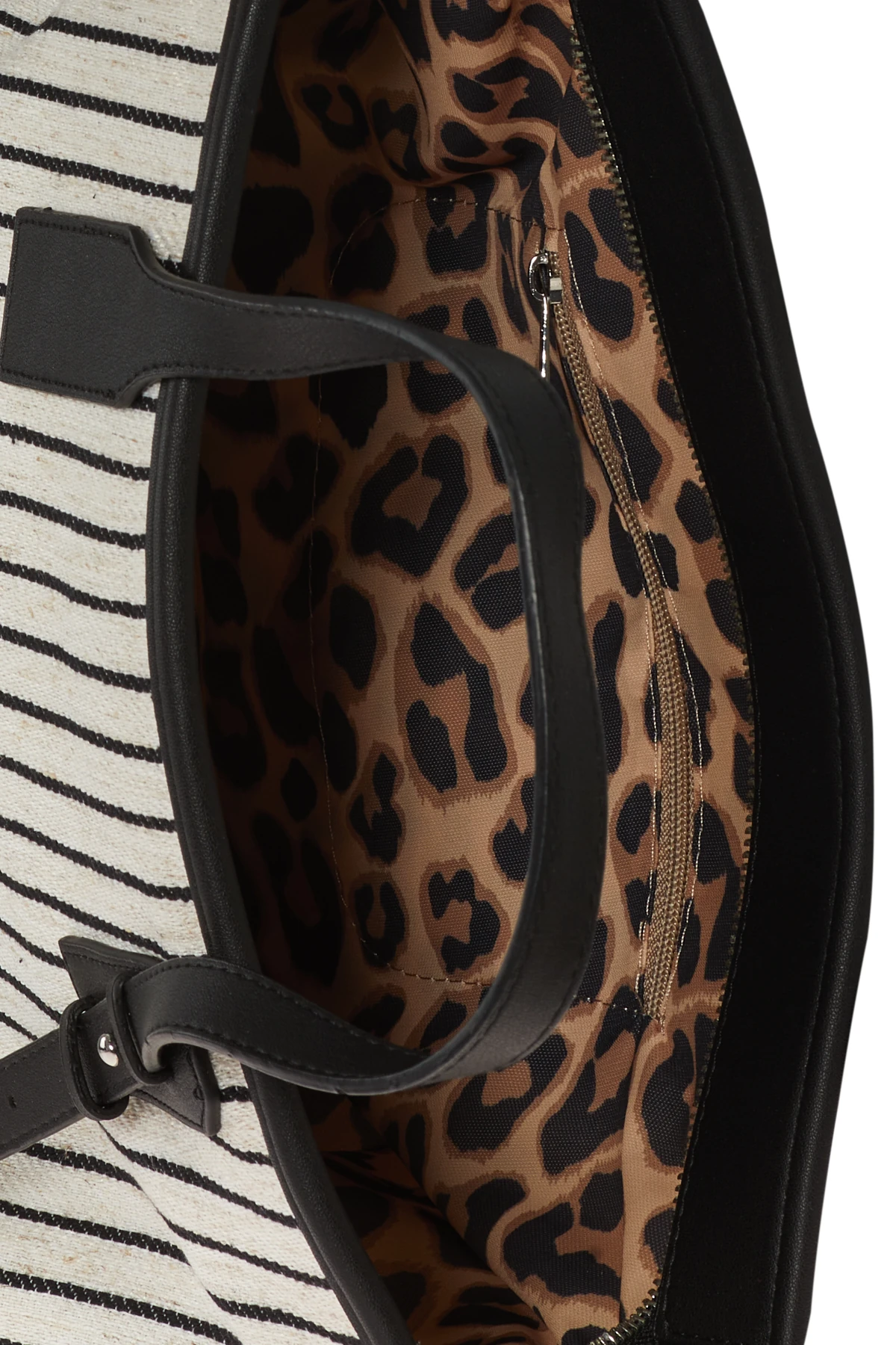 Çizgili Kumaş Detaylı Çanta - Siyah