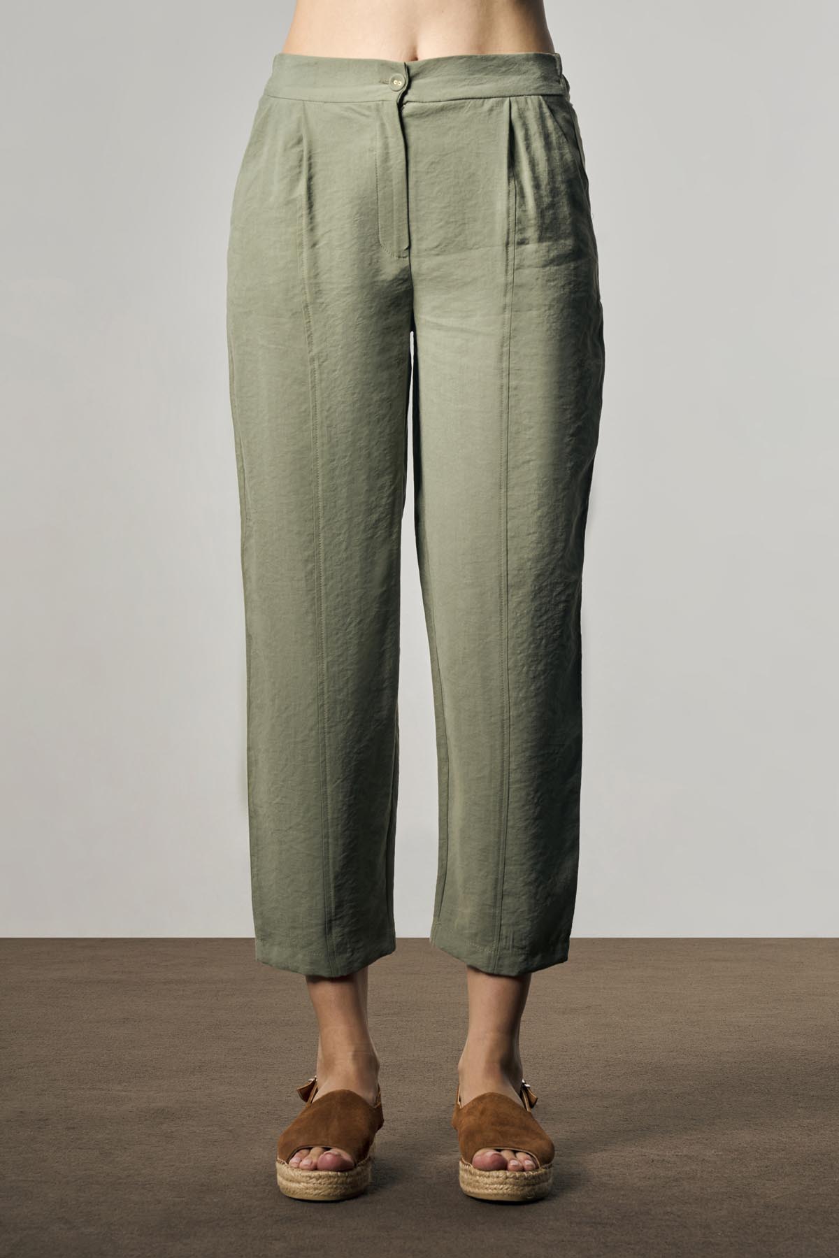 BTK10115 Düğme Detaylı Bol Paça Pantolon - Açık Haki