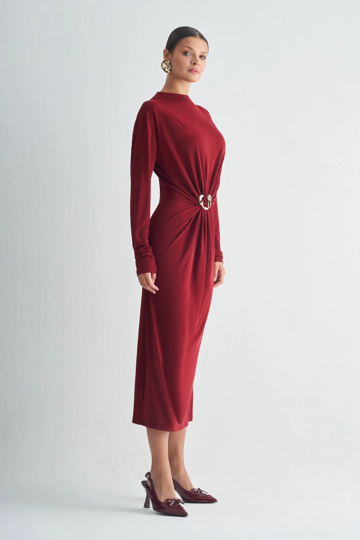 Toka Detaylı Uzun Kollu Elbise