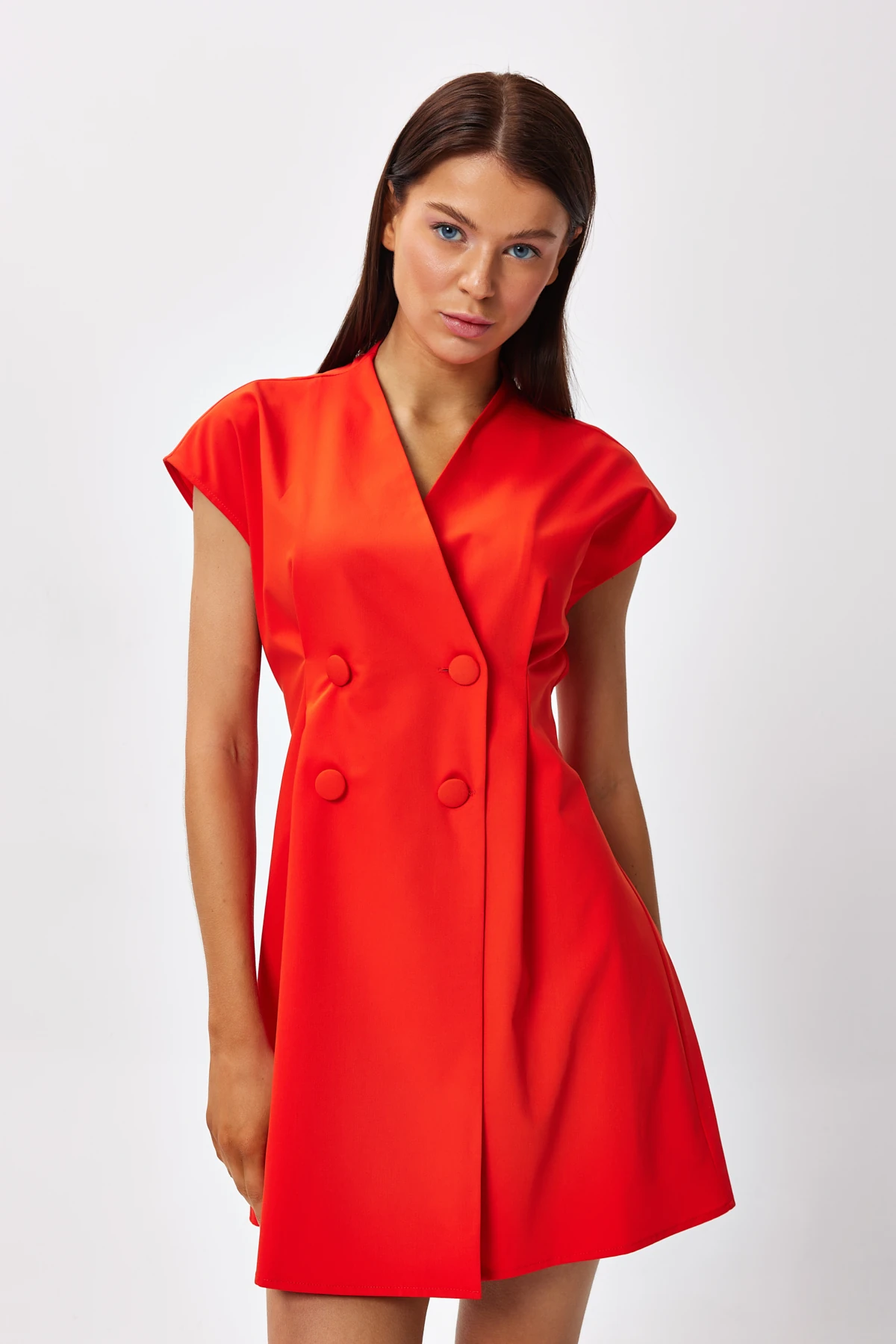 Düğme Detyalı Mini Boy Elbise - coral