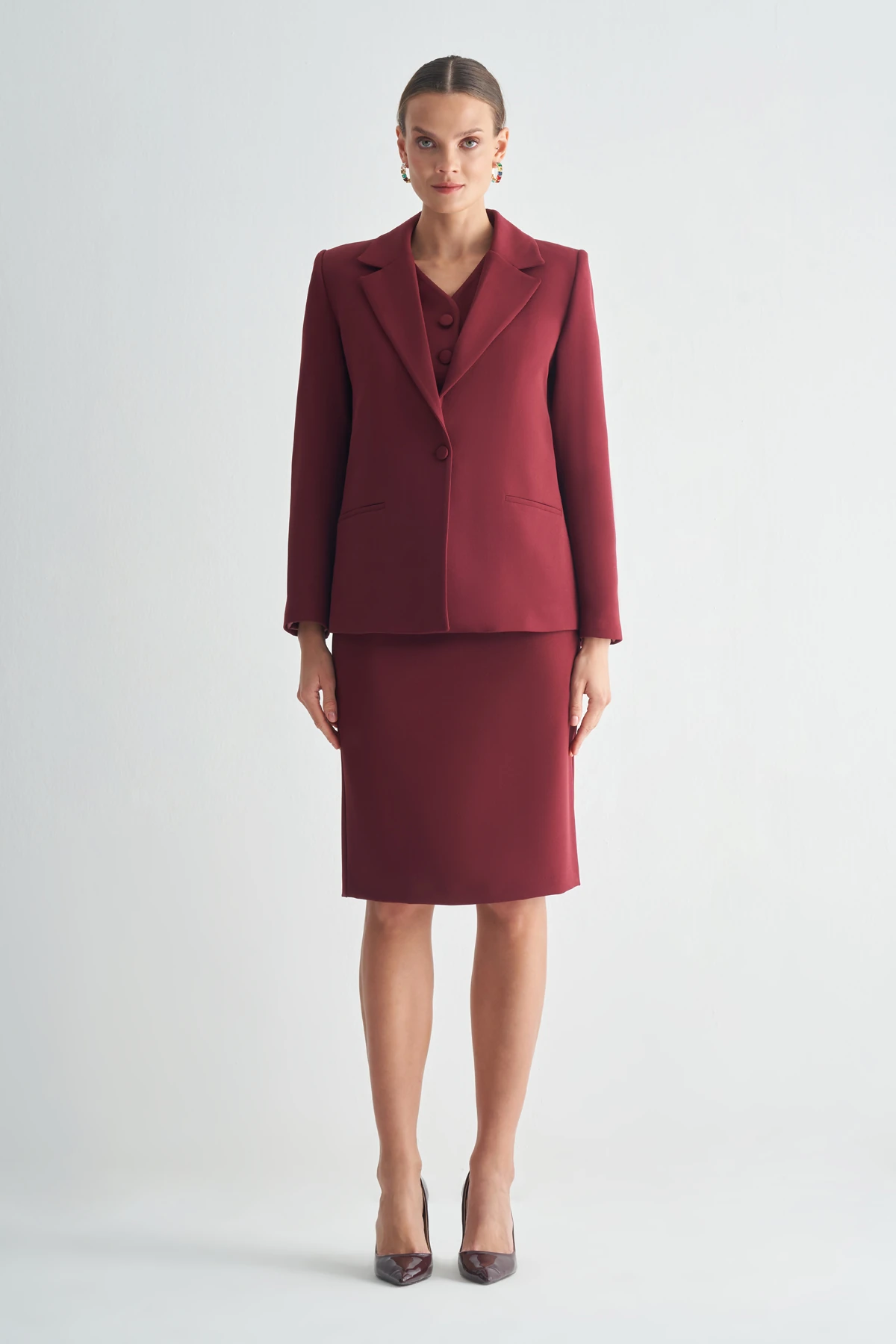 Oversize Blazer Ceket - bordo