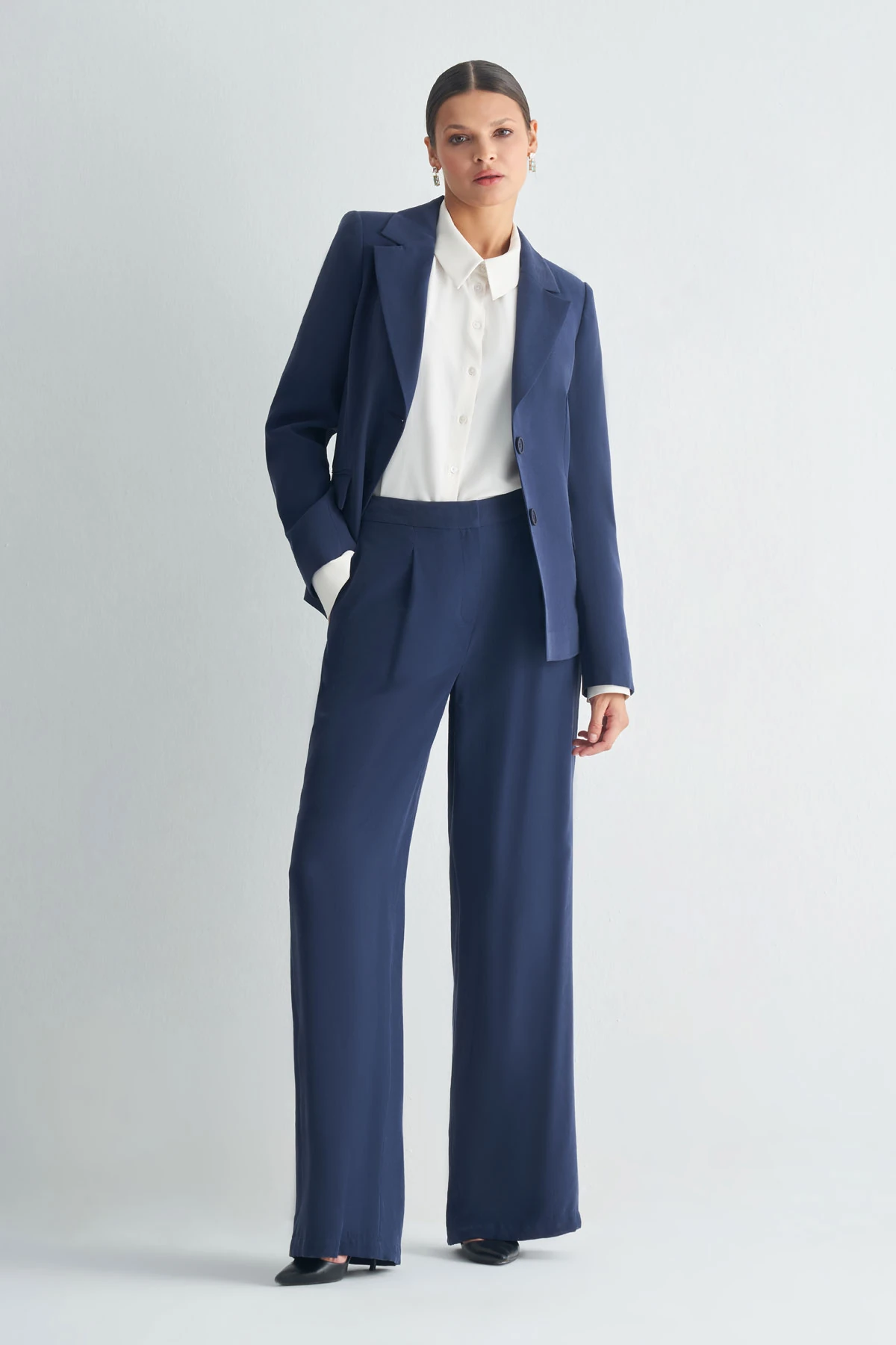 Klasik Kesim Tek Düğmeli Blazer Ceket - Lacivert