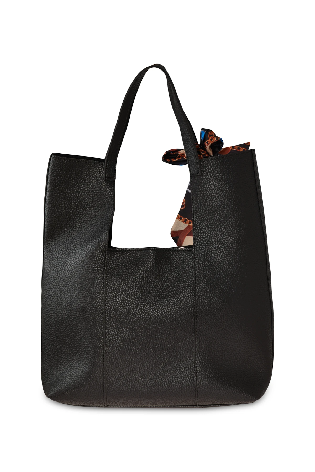 Deri Görünümlü Geniş Form Çanta - Siyah