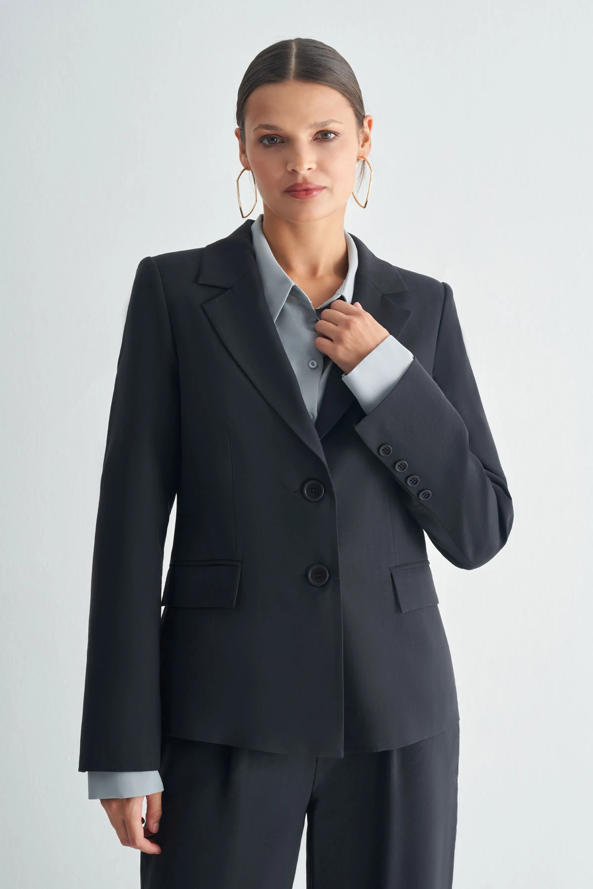 Klasik Kesim Tek Düğmeli Blazer Ceket - Siyah