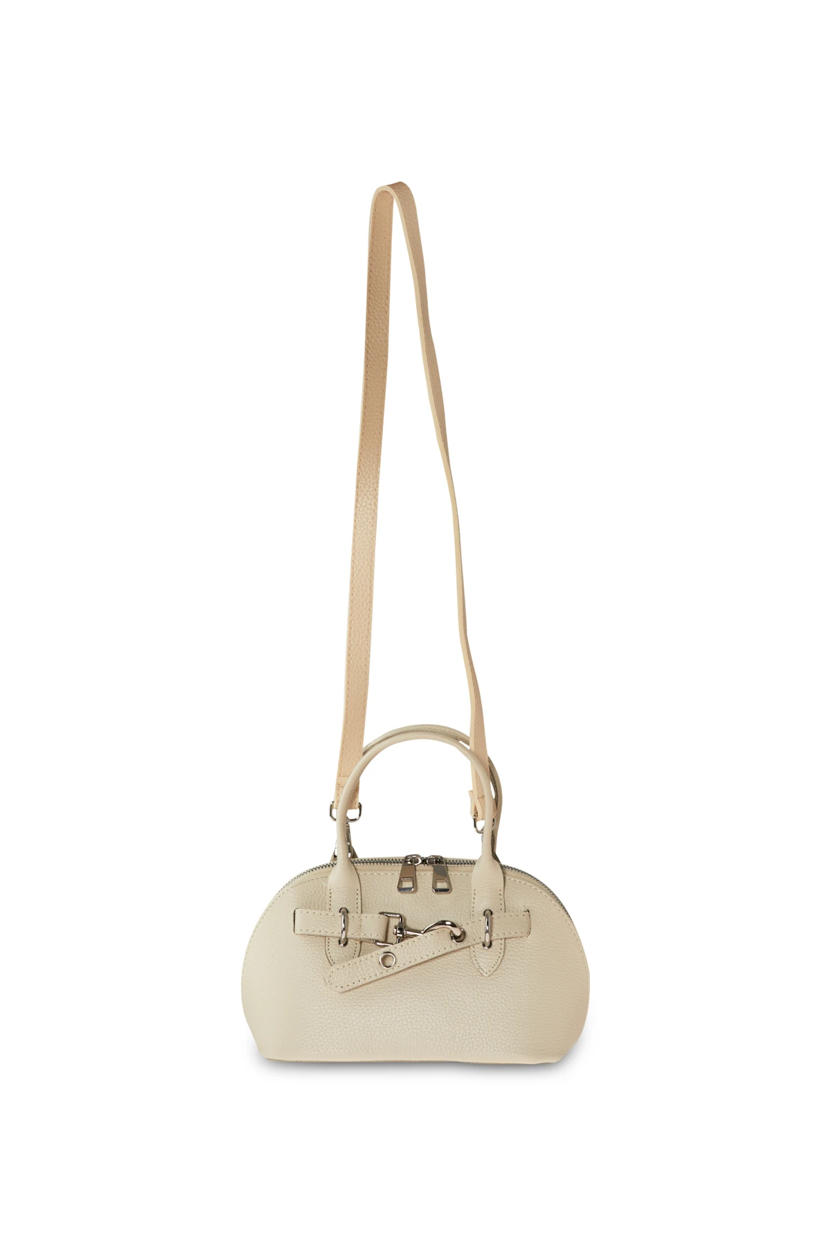 Deri Görünümlü Oval Form Çanta - krem