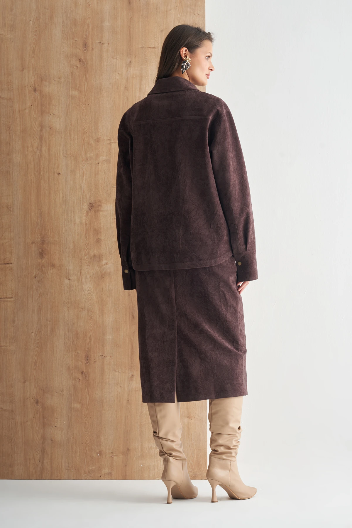 Cepli Oversize Süet Gömlek