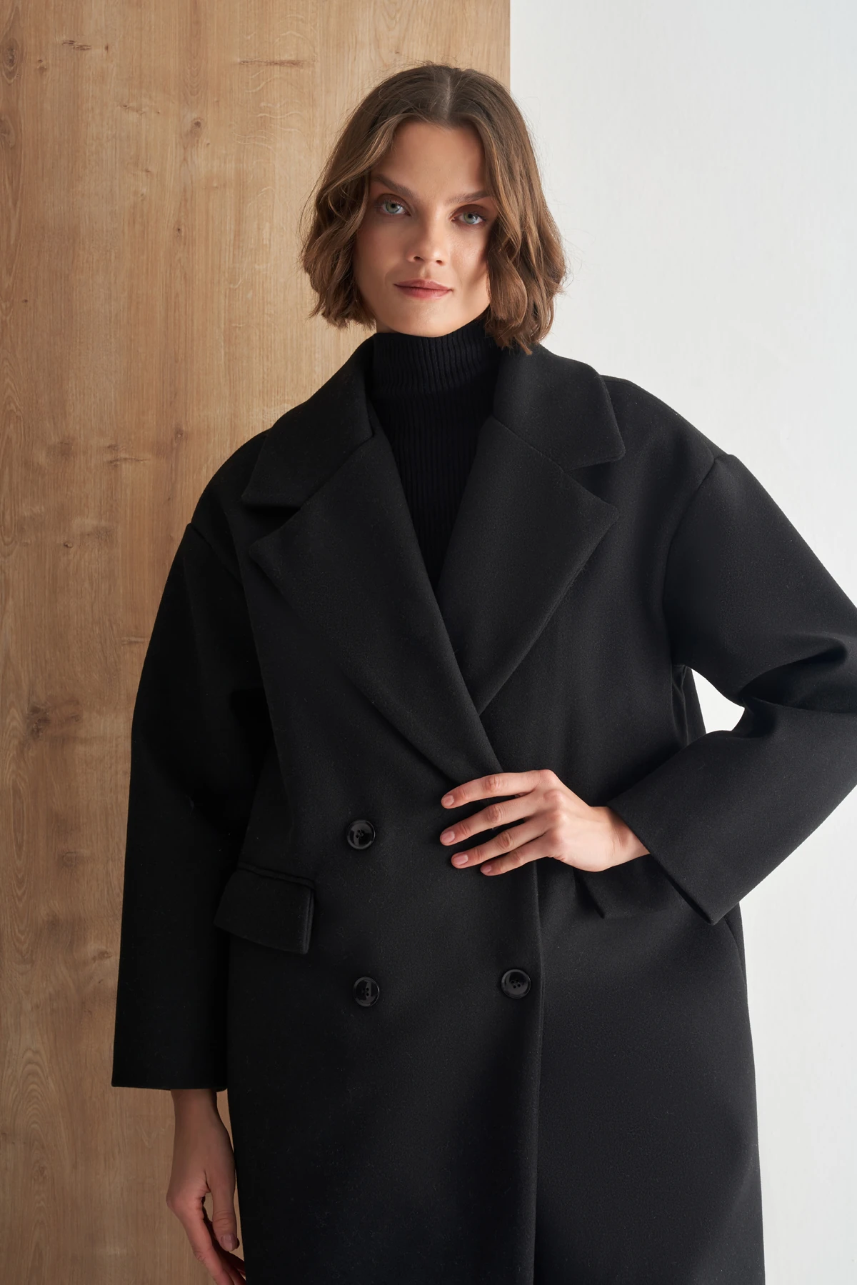 Uzun Premium Kaşe Kaban - Siyah