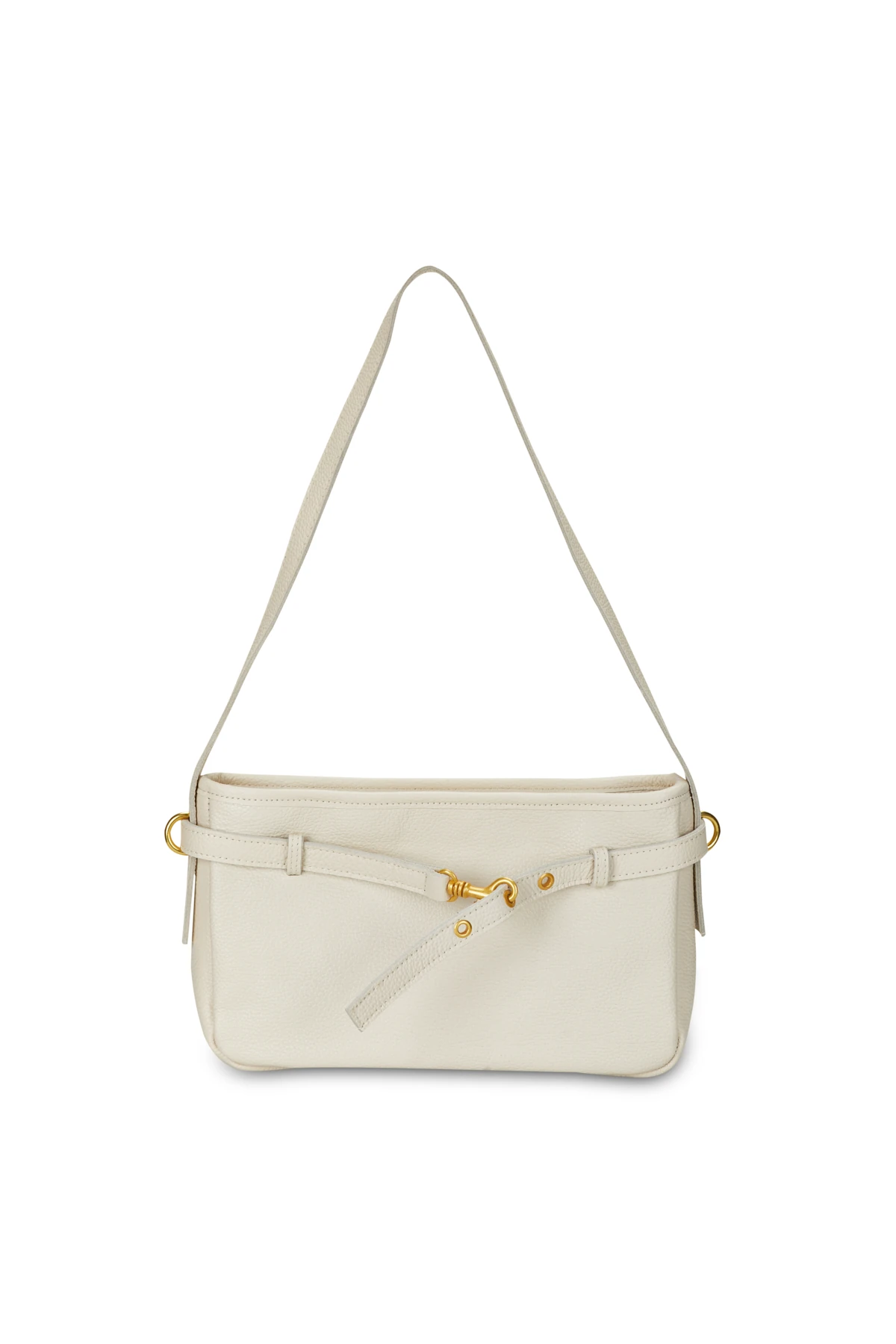 Metal Tokalı Deri Görünümlü Çanta - krem