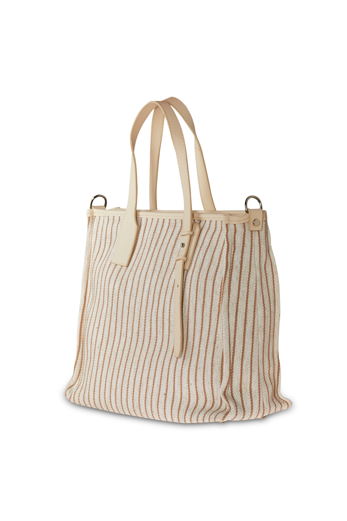 Çizgili Kumaş Detaylı Çanta - vizon