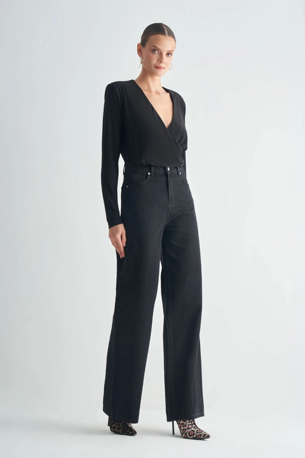 Taş Detaylı Denim Pantolon - Siyah