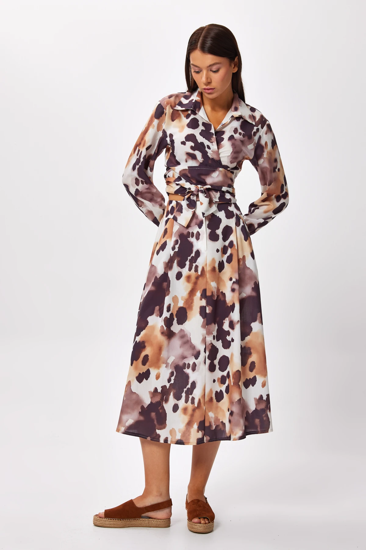 Taş Desenli Midi Boy Etek - taş