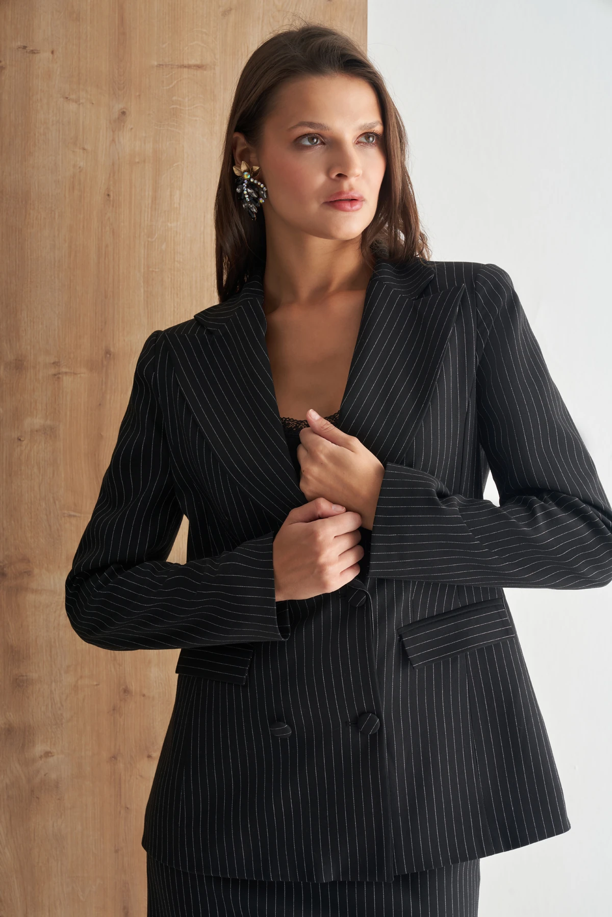 Kadın Şık Çizgili Blazer Ceket