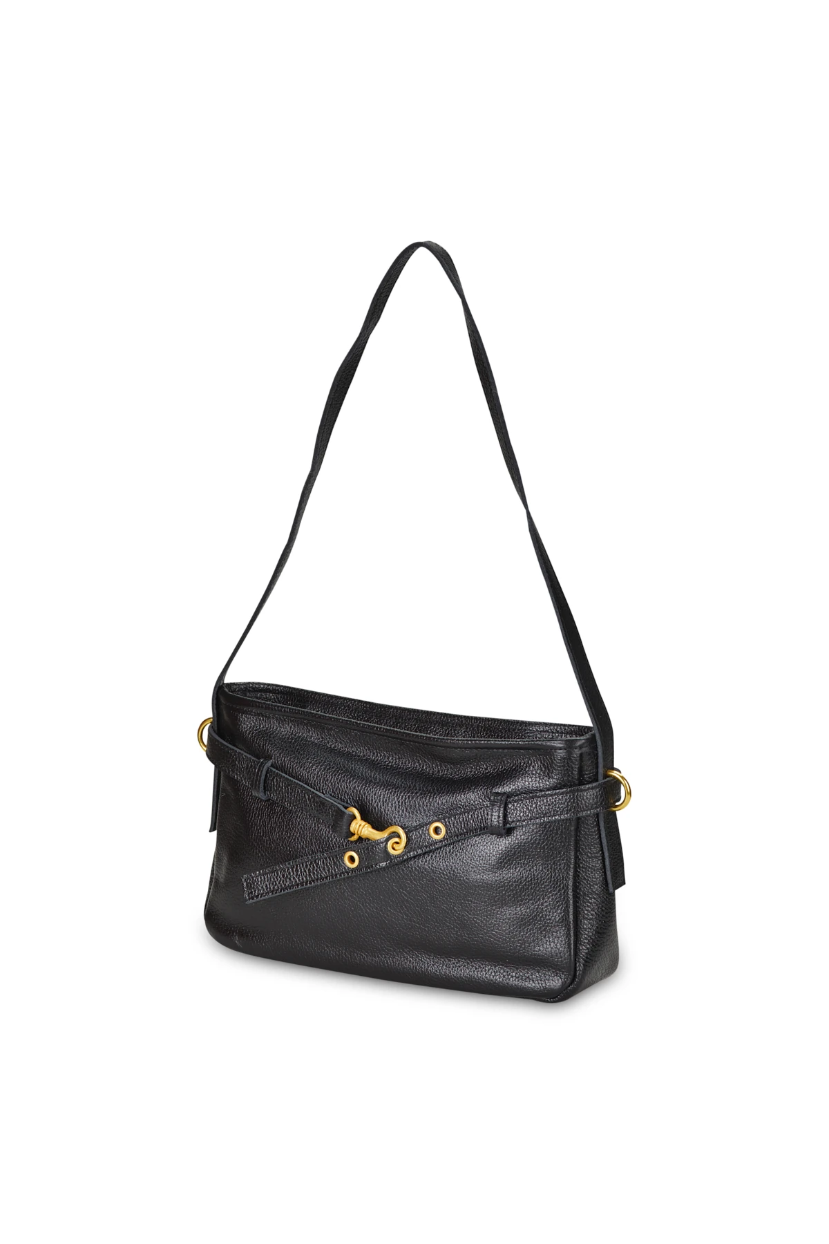 Metal Tokalı Deri Görünümlü Çanta - Siyah
