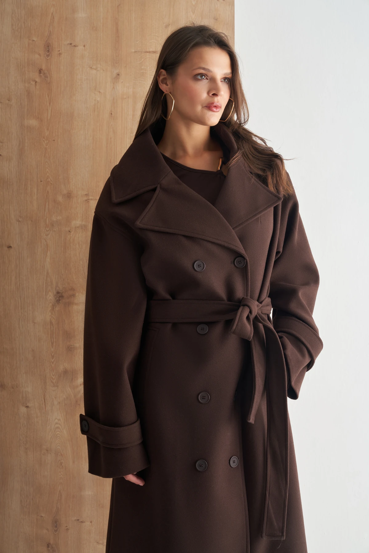 Oversize Premium Kaşe Kaban - Acı Kahve