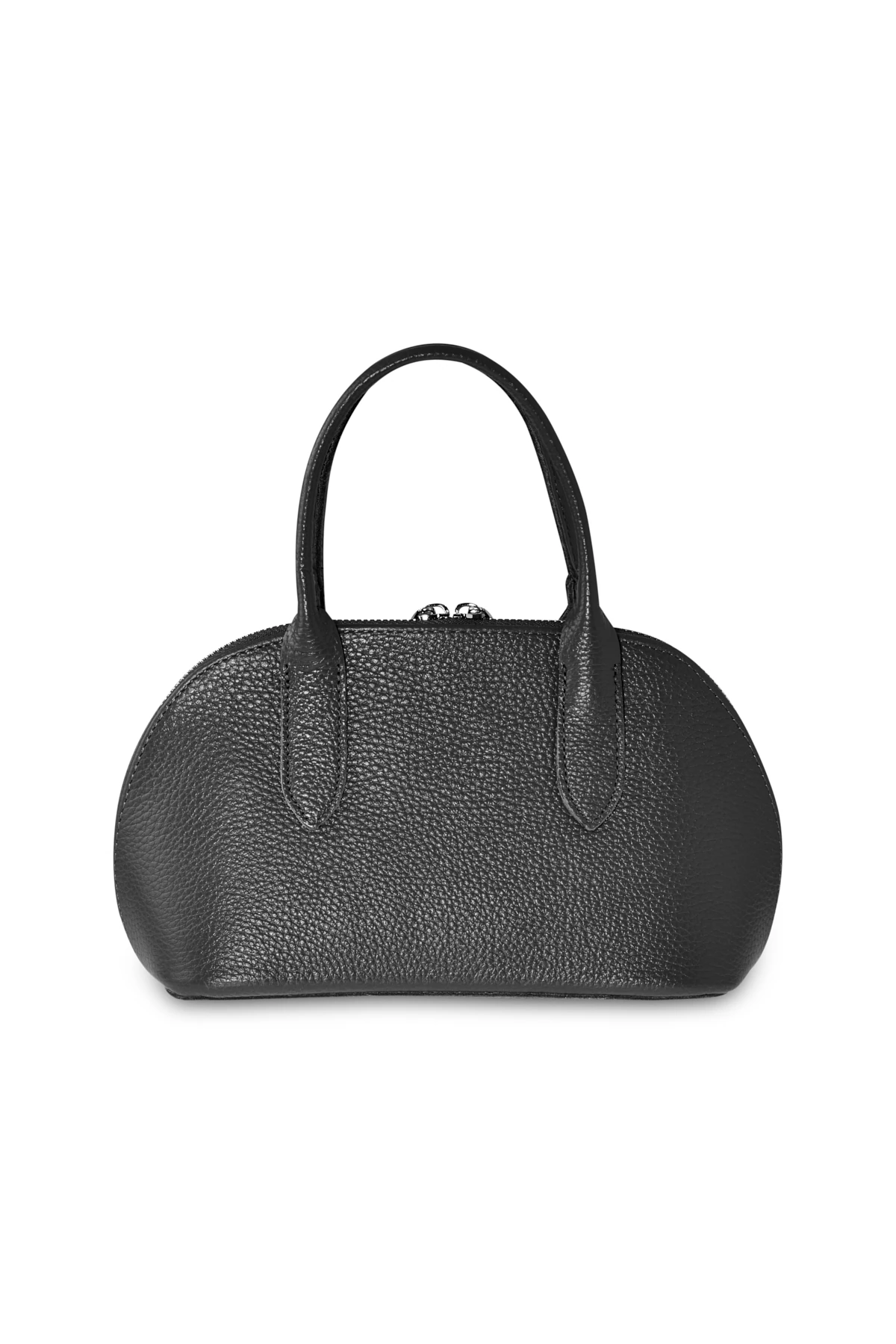 Deri Görünümlü Oval Form Çanta - Siyah