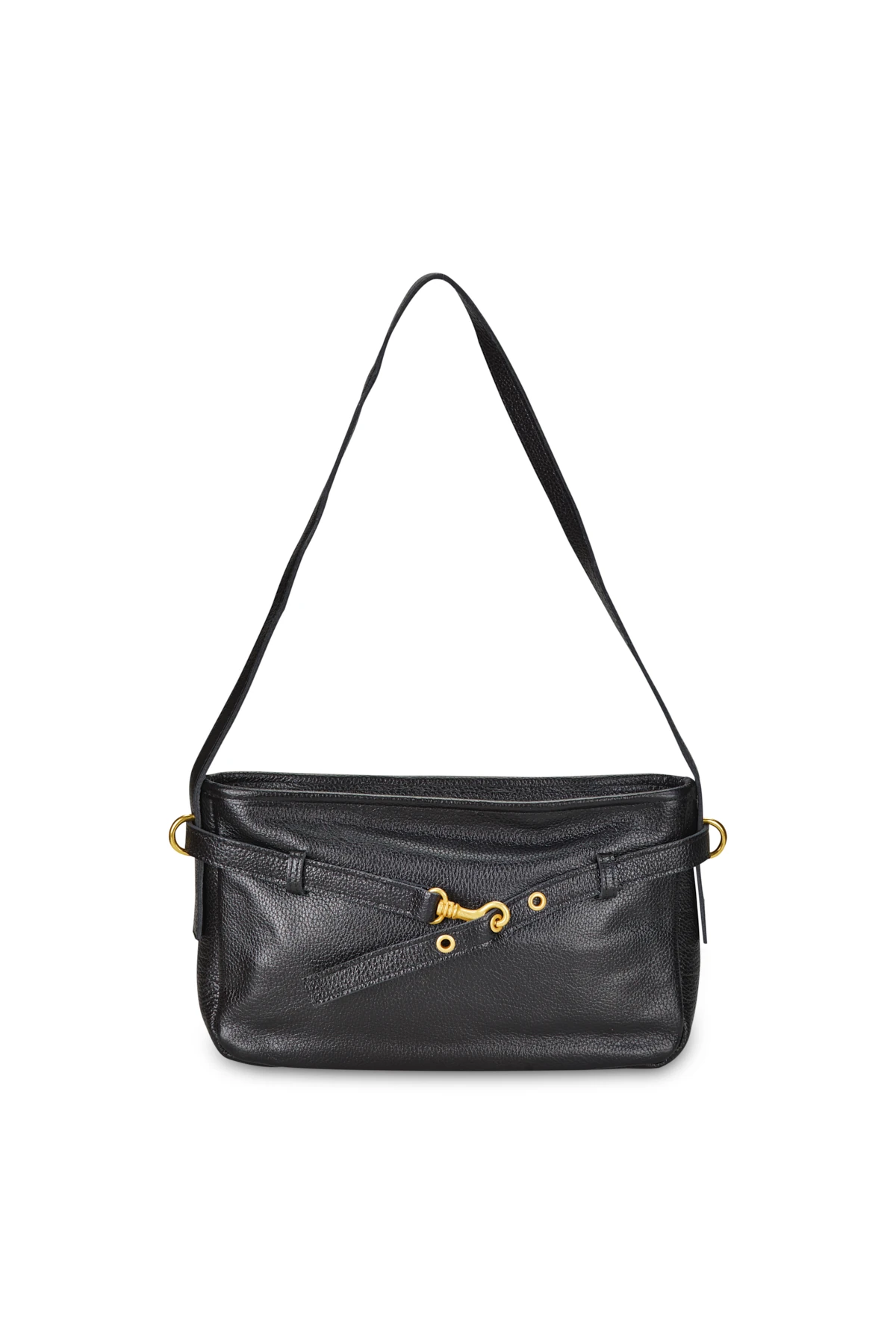 Metal Tokalı Deri Görünümlü Çanta - Siyah