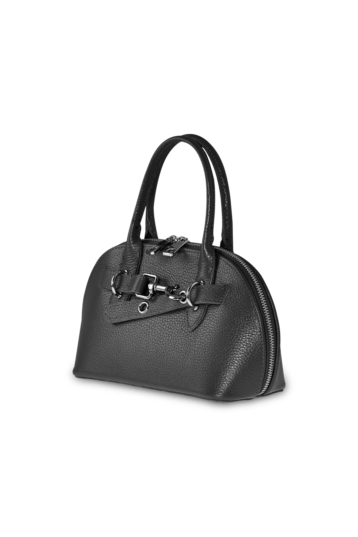 Deri Görünümlü Oval Form Çanta - Siyah