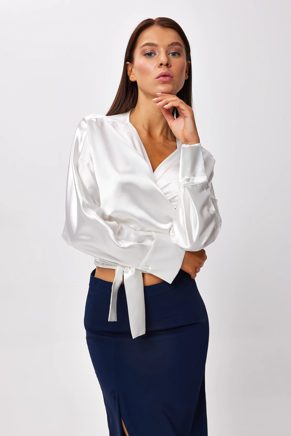 Kruvaze Bağlamalı Gömlek - BEYAZ