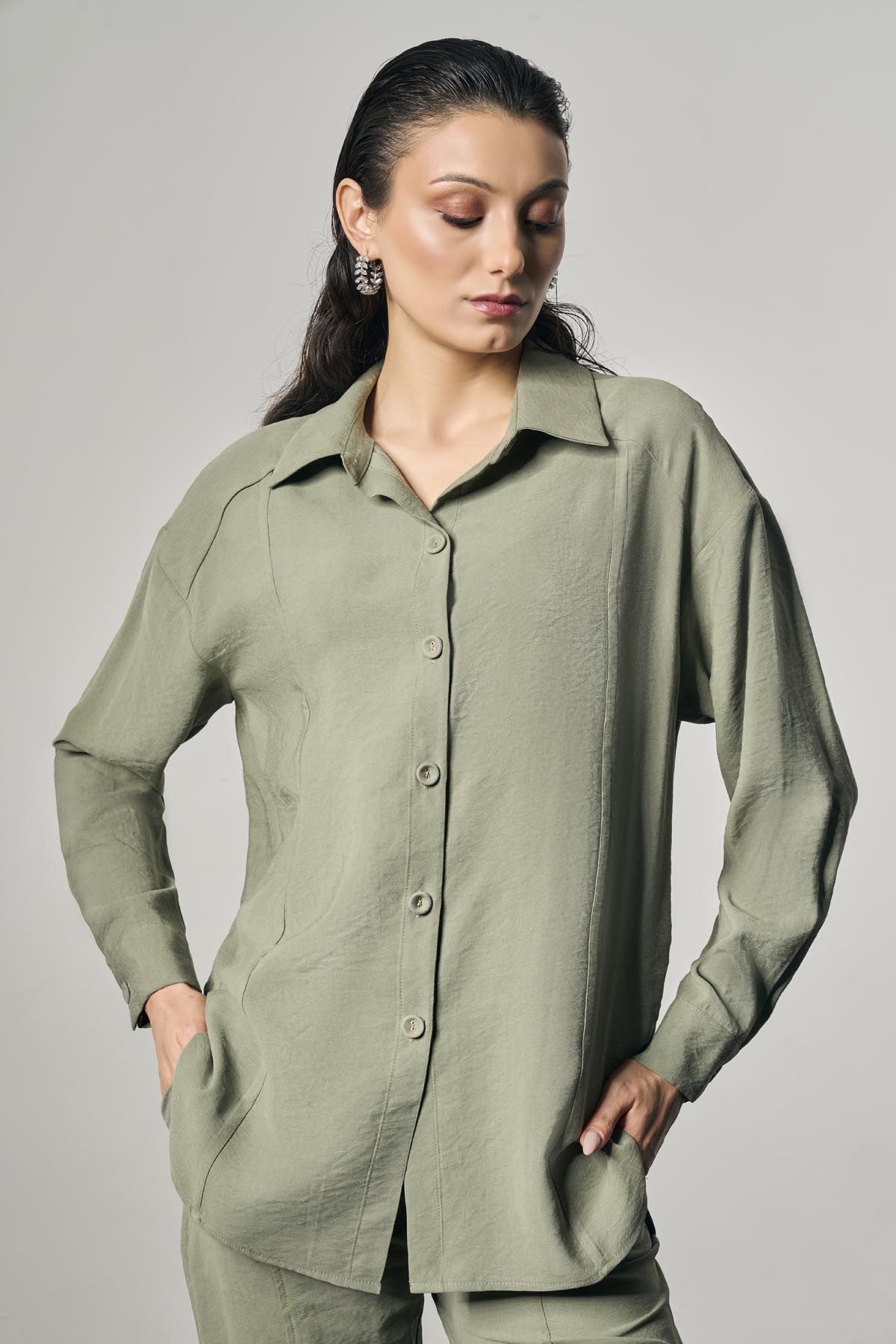 BTK60115 Uzun Kol Casual Gömlek - Açık Haki