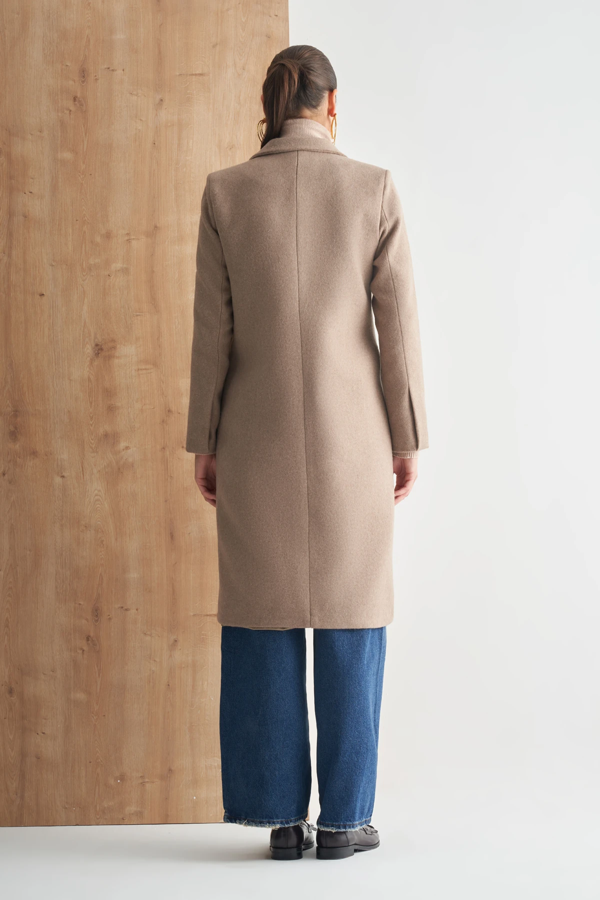 Çift Düğmeli Uzun Klasik Kaban - VİZON