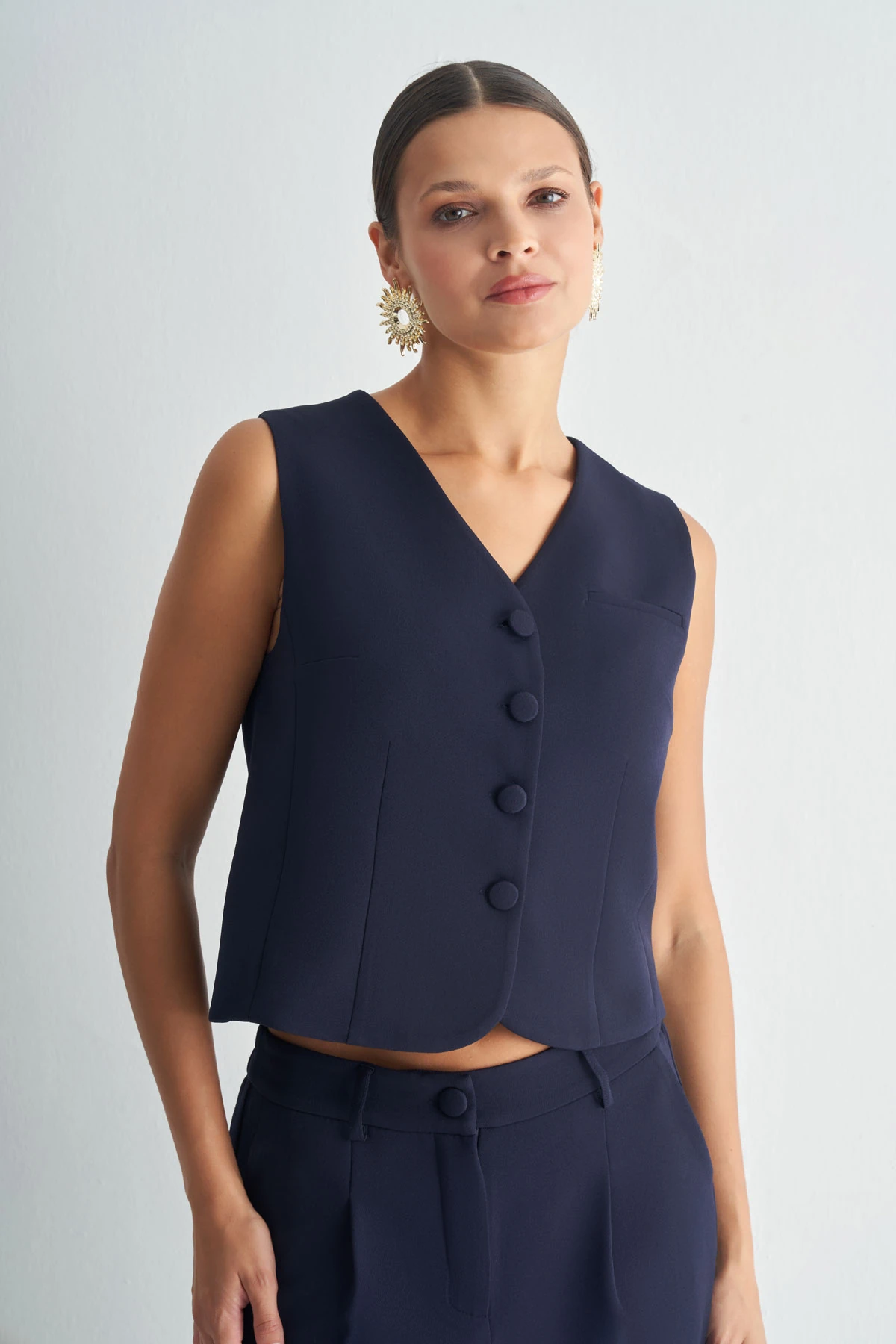 Düğmeli Klasik Yelek – Şık Takım Yeleği - Lacivert