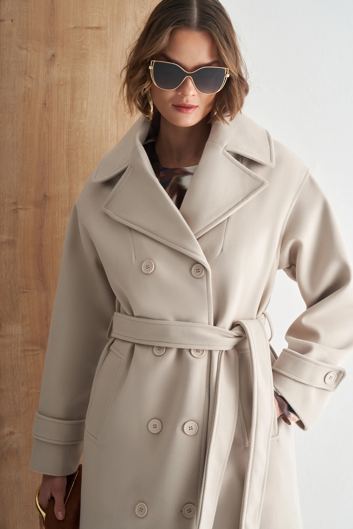 Oversize Premium Kaşe Kaban - BEJ