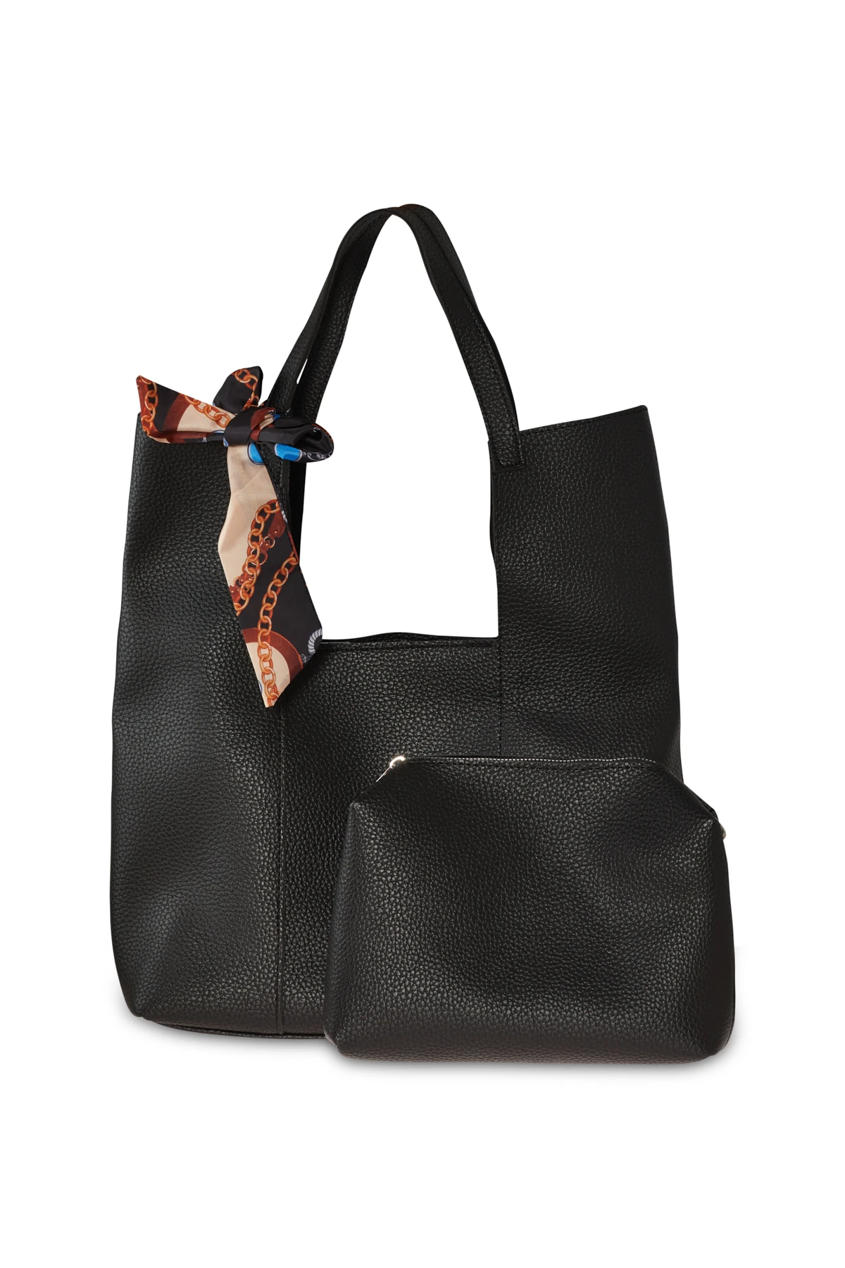 Deri Görünümlü Geniş Form Çanta - Siyah