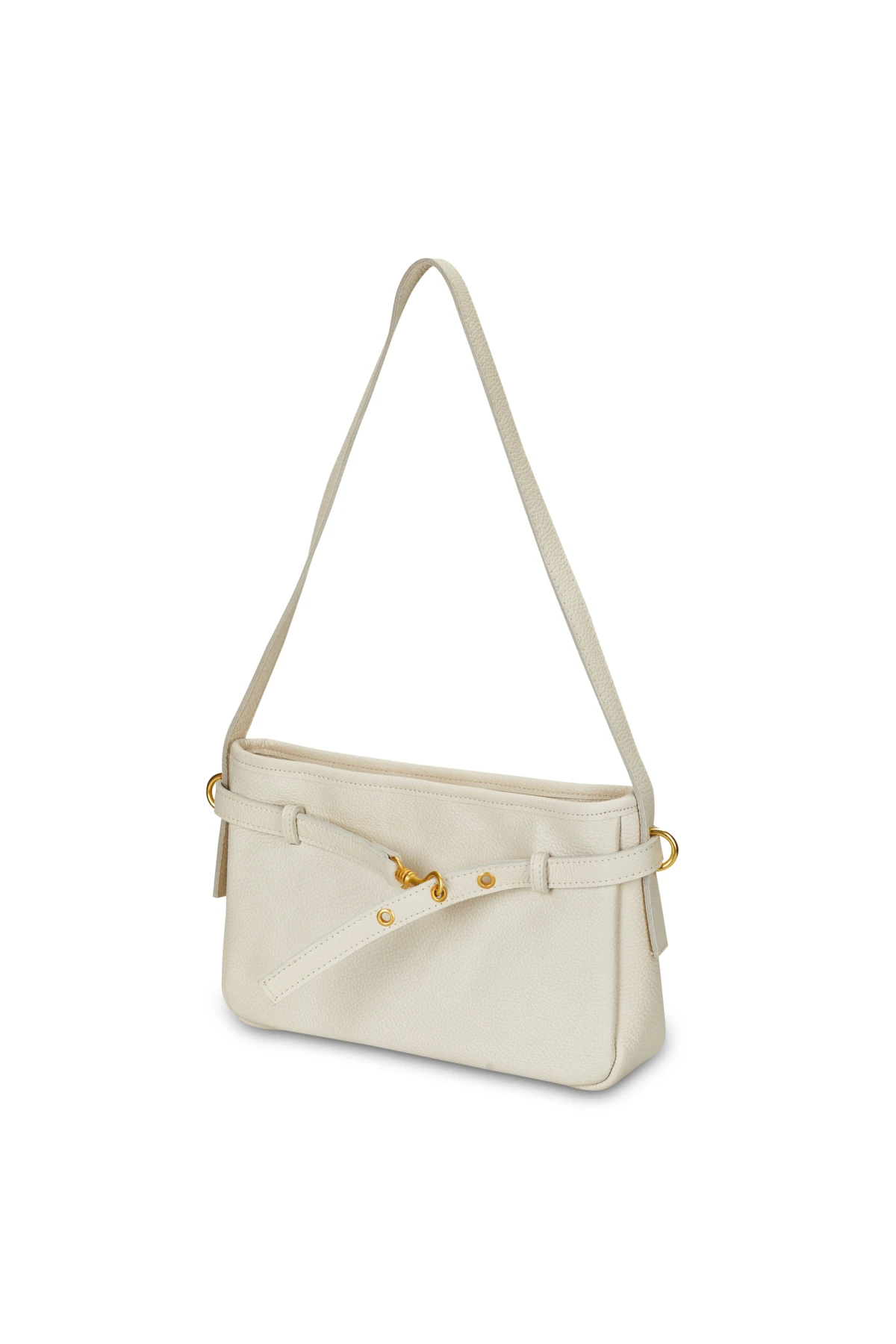 Metal Tokalı Deri Görünümlü Çanta - krem