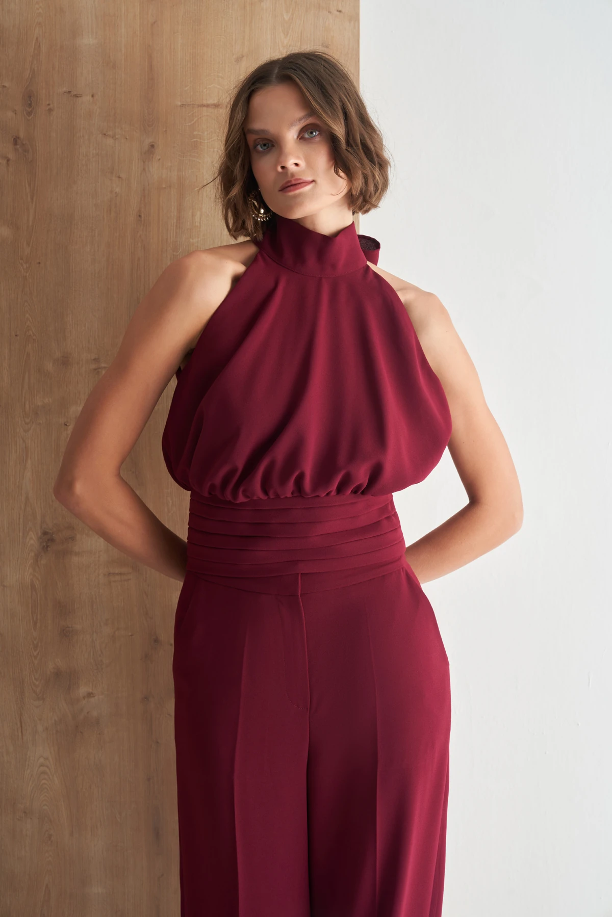 Boyundan Bağlamalı Şık Bluz - bordo