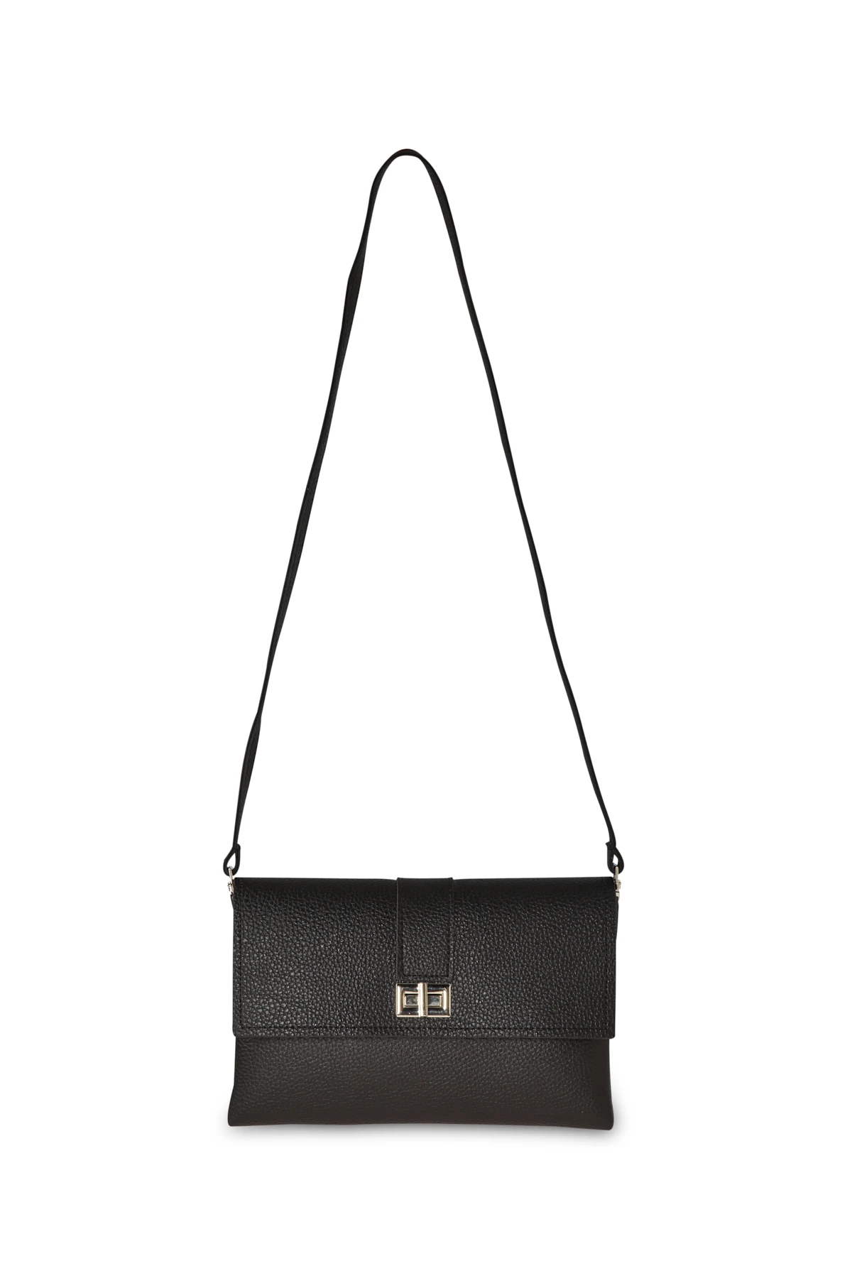 Deri Görünümlü Üçgen Form Çanta - Siyah