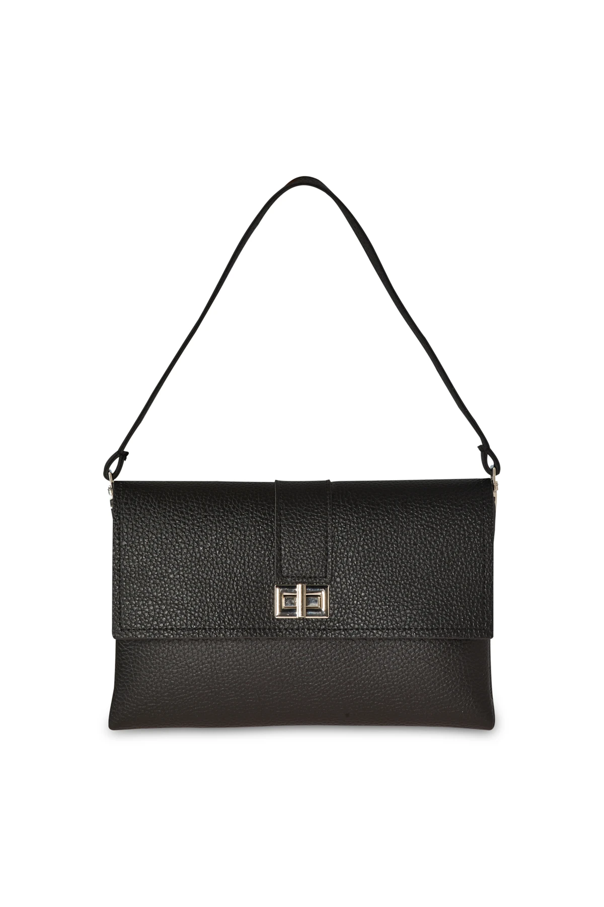 Deri Görünümlü Üçgen Form Çanta - Siyah