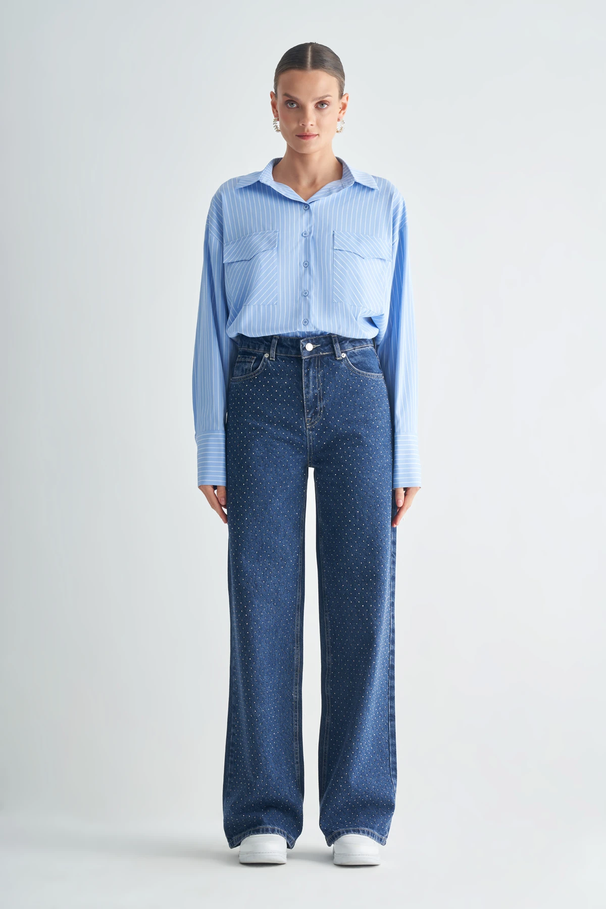 Taş Detaylı Denim Pantolon